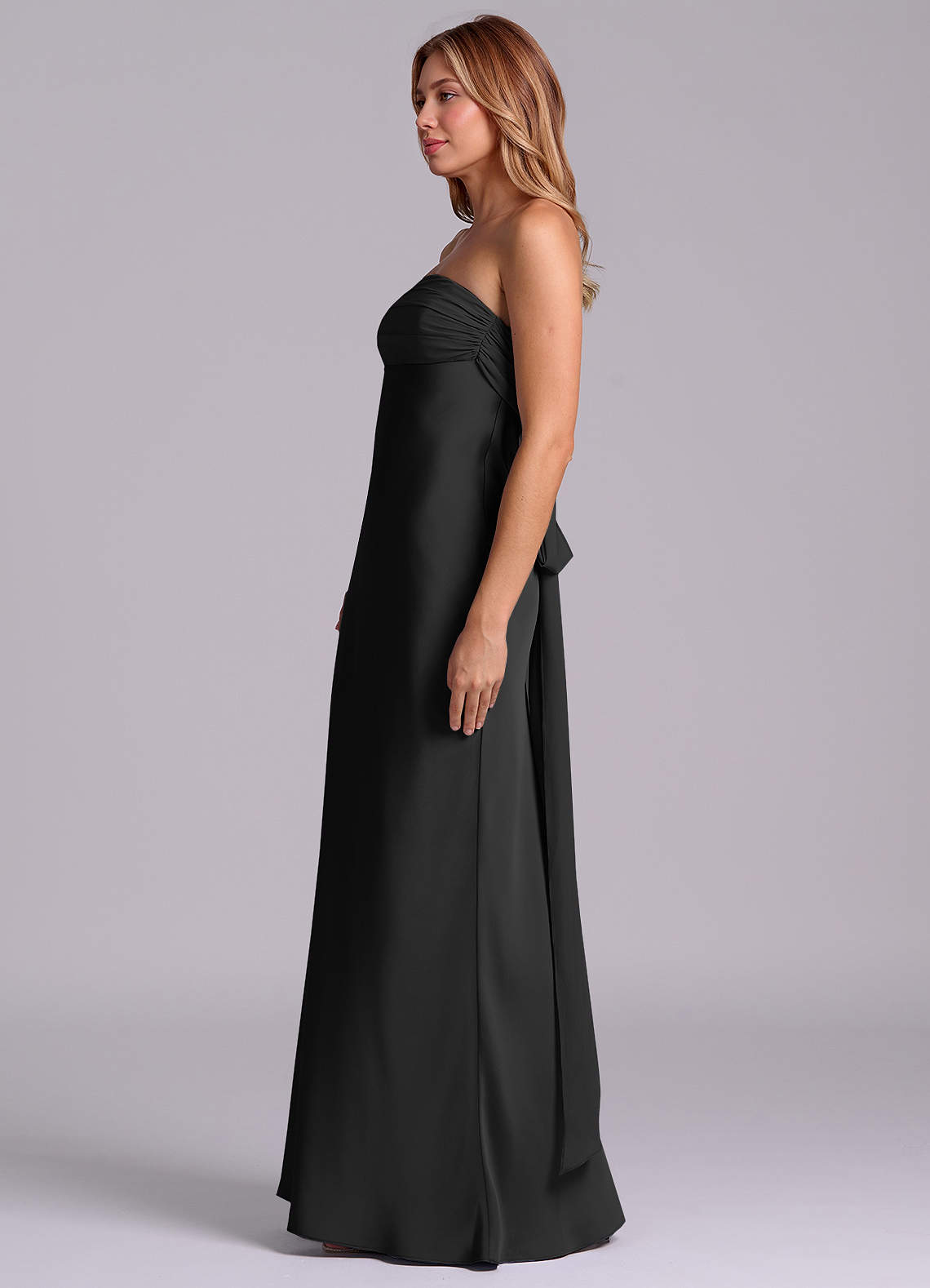 Azazie Ailanie 신부 들러리 드레스 쉬스 스트랩리스 스트레치 새틴 바닥 길이 드레스 image5