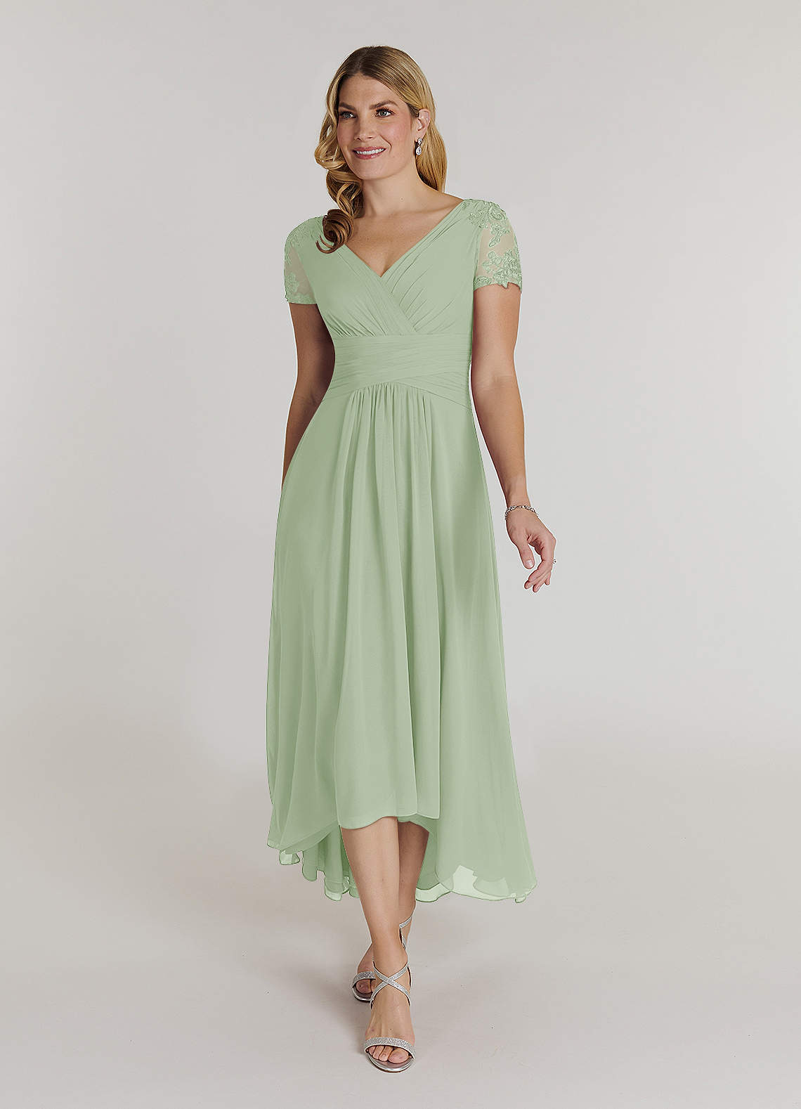 Azazie Thais Kleider für die Brautmutter A-Linie Spitze Chiffon Kleid Staubiger Salbeigrün image1