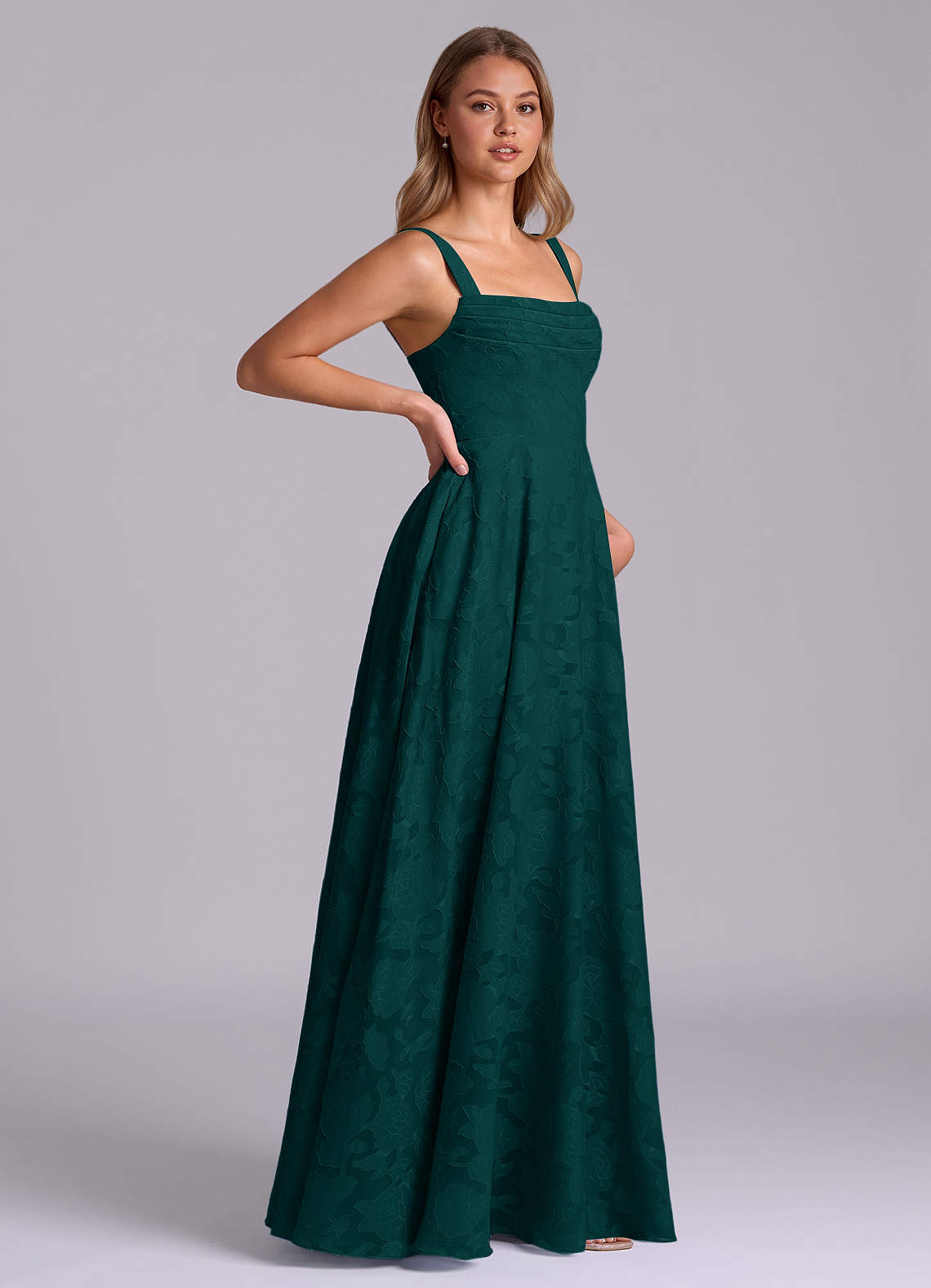 Azazie Shaude Bridesmaid Dresses Pine A-Line Pleated Floral Burnout Dress image6