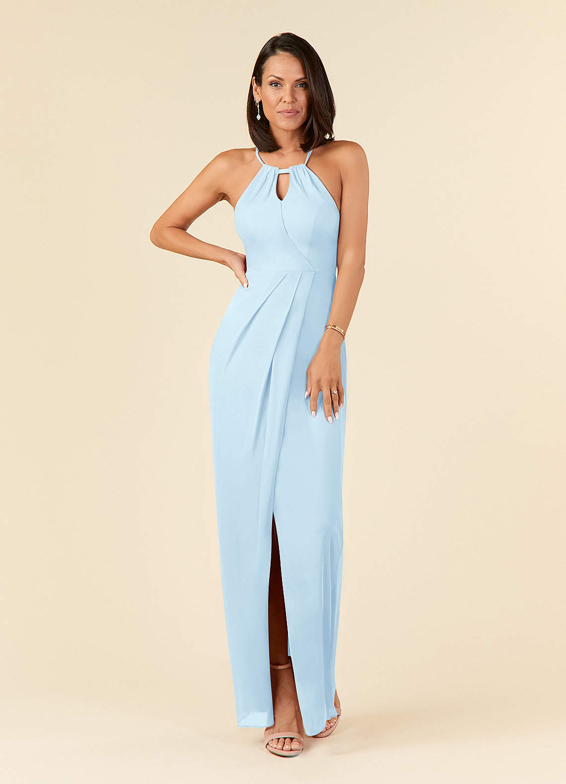 Azazie Hadid Kleider für die Brautmutter Etui Plissee Gittergewebe Kleid Himmelblau image1