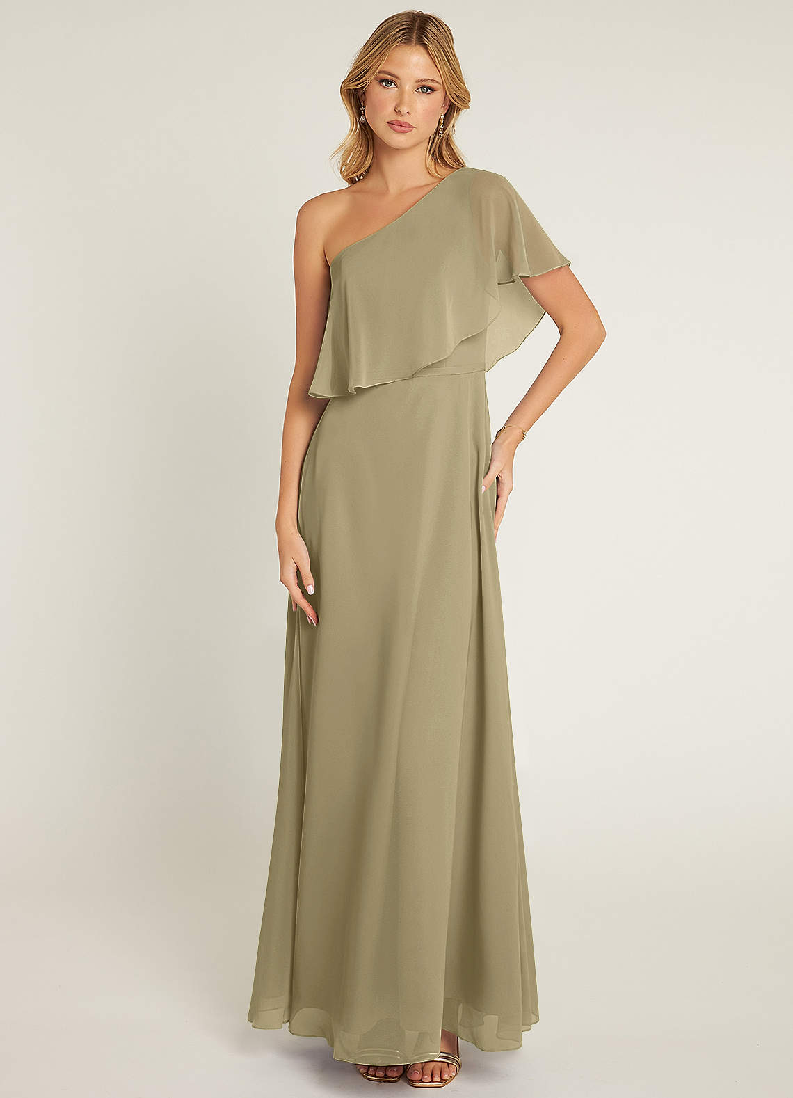 Azazie Lizzy Bridesmaid Dresses Moss Green A-Line One Shoulder Chiffon Dress image1