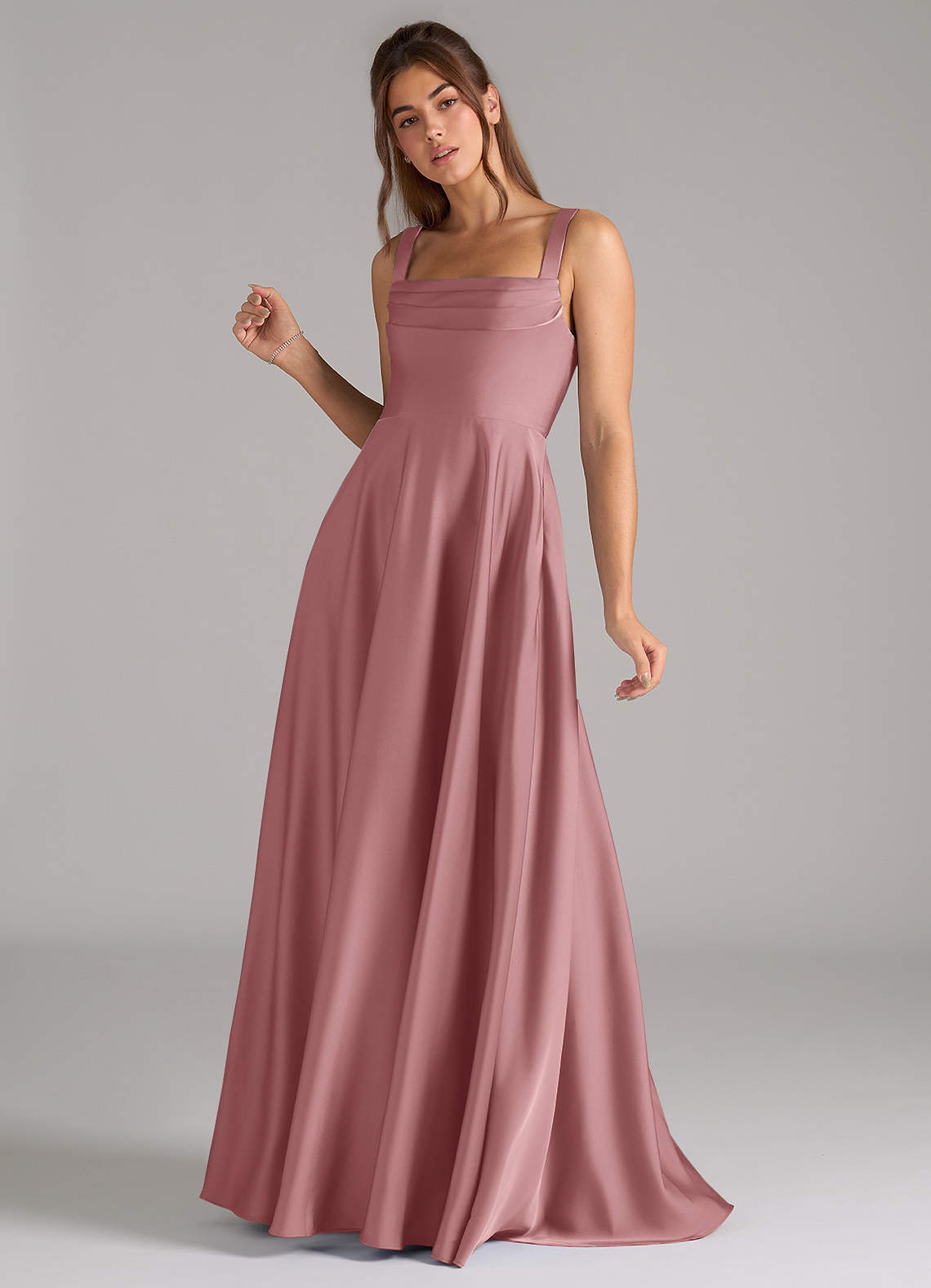 Azazie Shaude Bridesmaid Dresses Dusty Rose A-Line Pleated Stretch Satin Dress image4