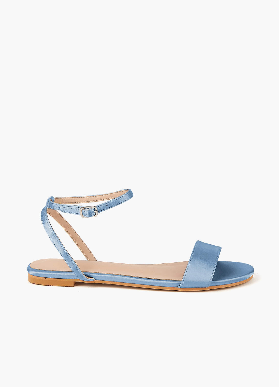 front Satin Ankle Strap Flat Sandals