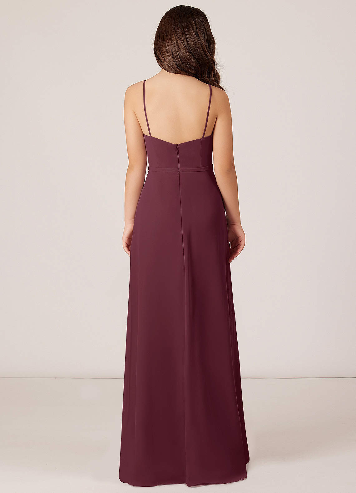 Azazie Kaylee Junior Vestido Cabernet de Chiffon de Linha A com com cinto image1