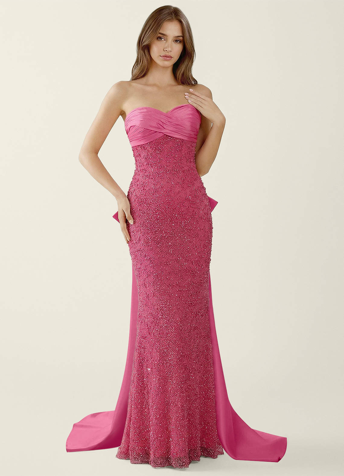 fuchsia corset prom dress Mermaid Strapless Sleeveless Fuchsia Prom Dress with Slit PSK623 US16 / Custom Color