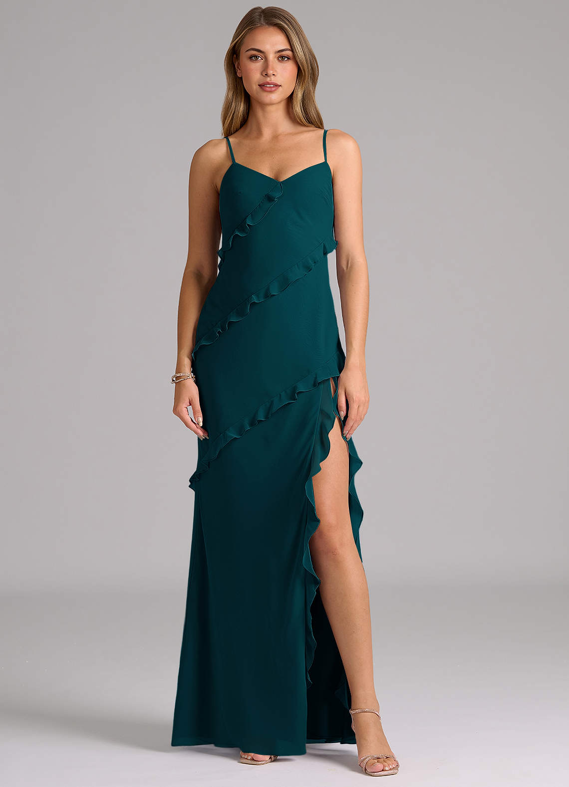 Azazie Nancie Brautjungfernkleider Meerjungfrau-Linie Gestreift Chiffon Kleid Kiefer image1