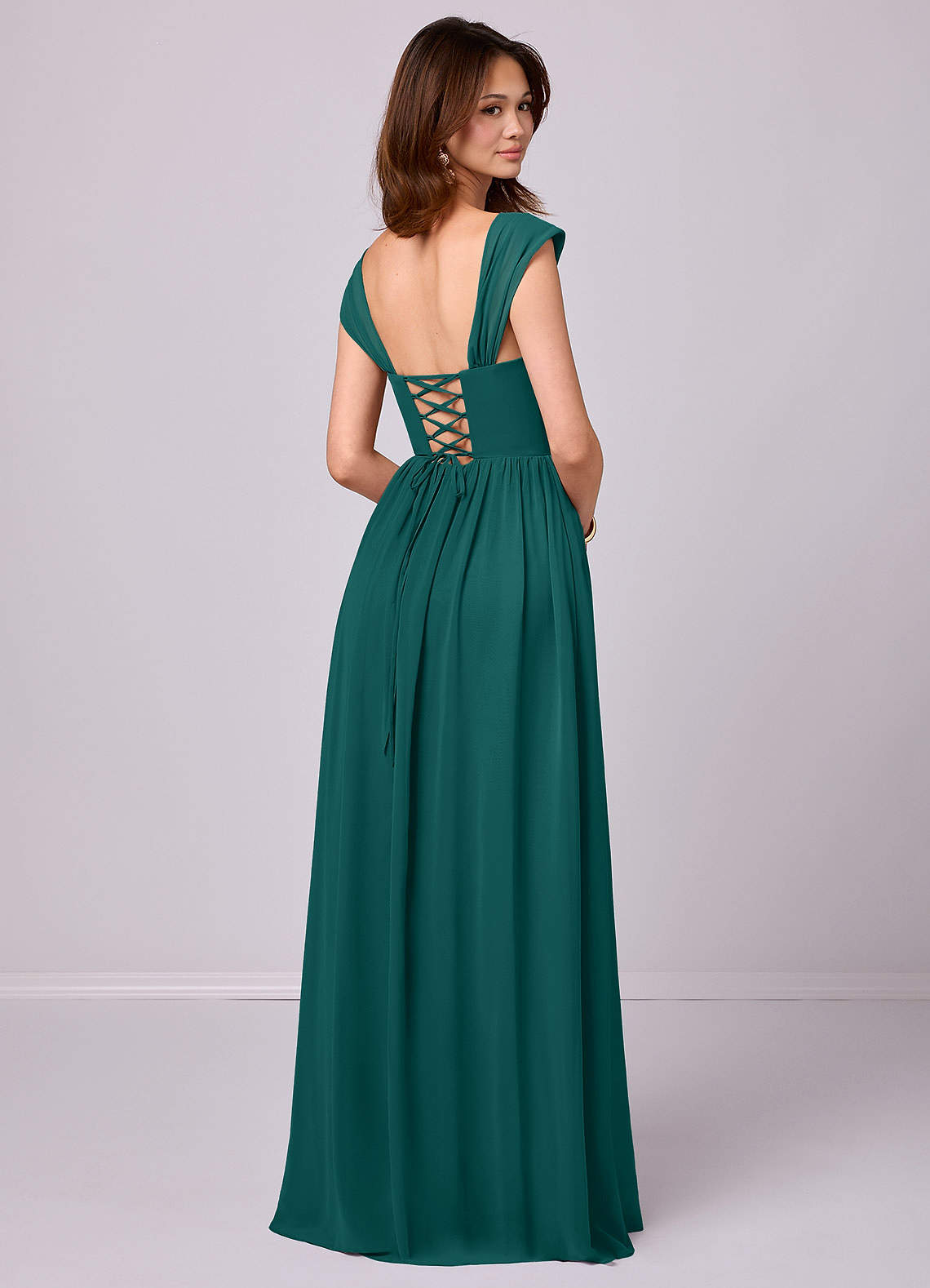 Barbie ♥ Azazie Bridesmaid Dresses Peacock A-Line Corset Chiffon Dress image4