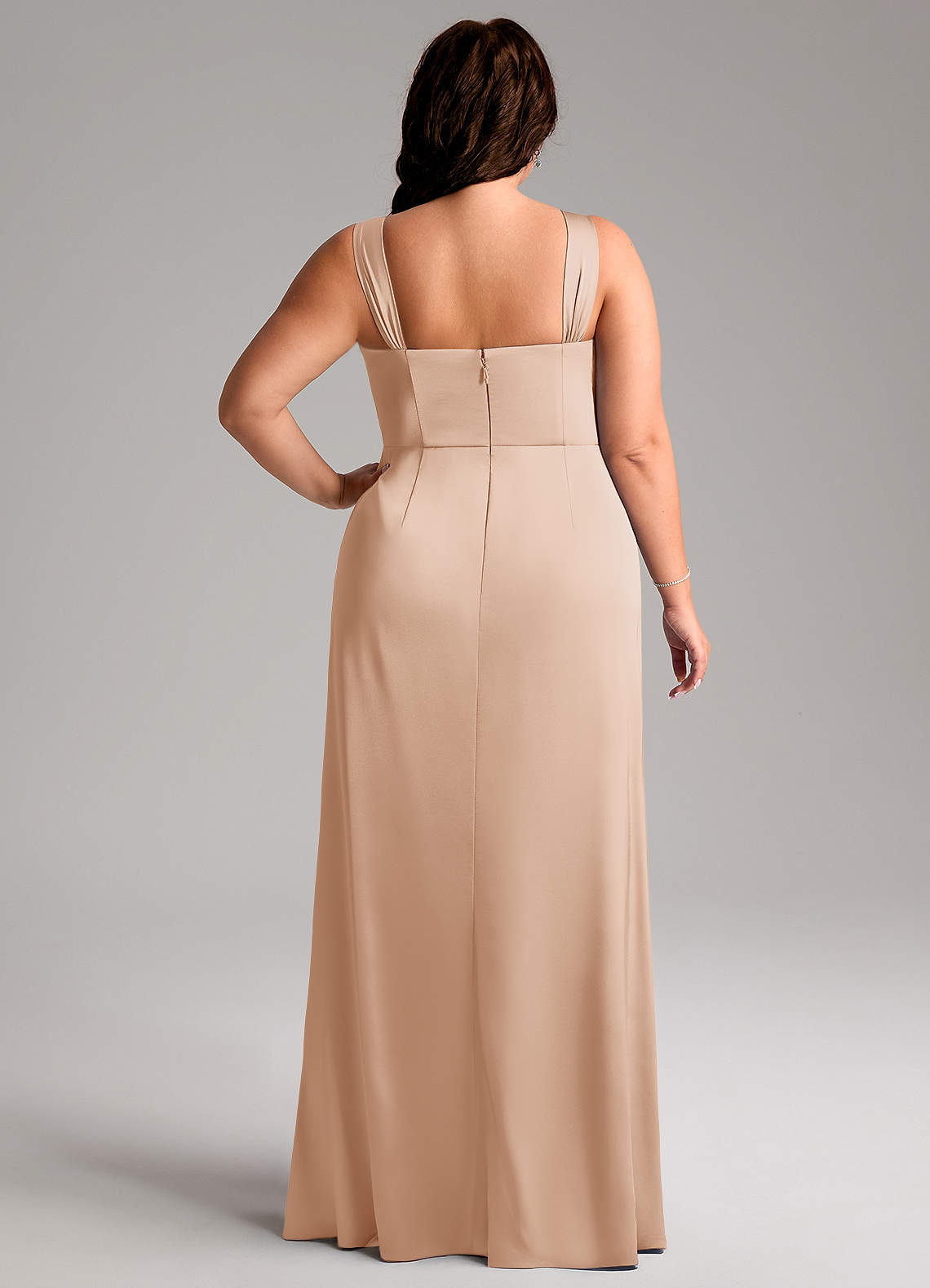 Azazie Denice Bridesmaid Dresses English Rose Sheath Pleated Stretch Satin Dress image10