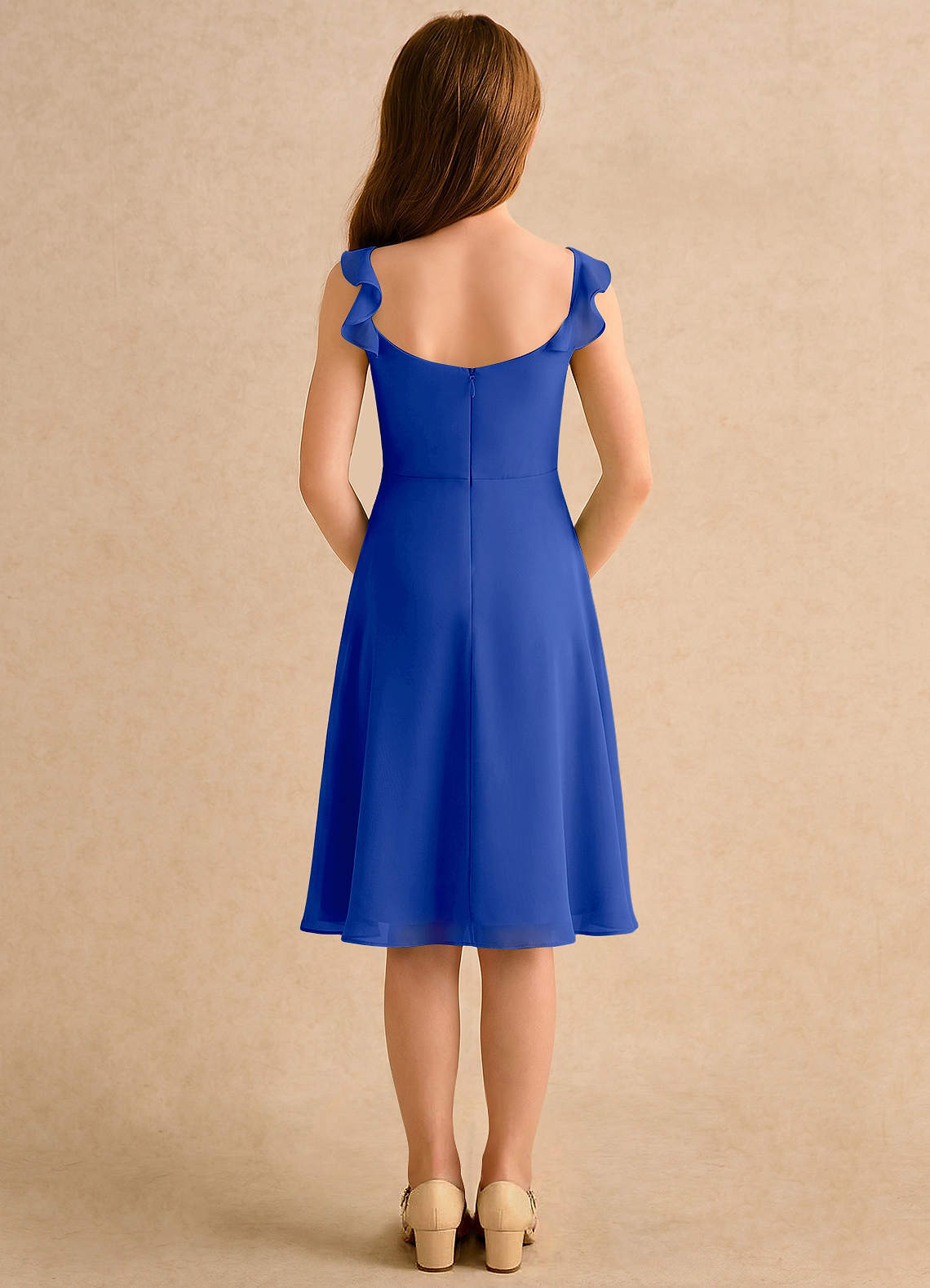 blue chiffon dress knee length Azazie A-Line/Princess V-Neck Knee-Length Girl Formal Dresses influenceroutfits making it a versatile Elegant Knitted Button White Dusty blue US Size:US 26W