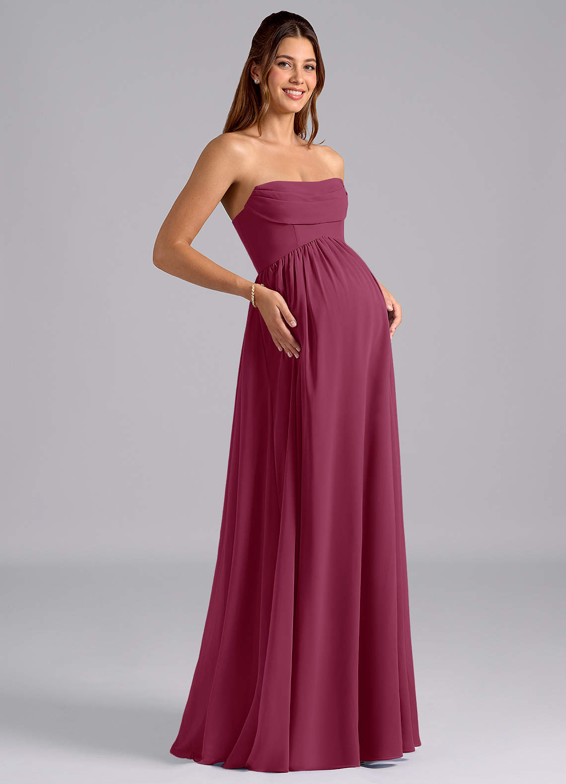 Azazie Saige vestidos de dama de honor de maternidad Vestido de Corte en A Plisado Hasta el suelo Gasa image7
