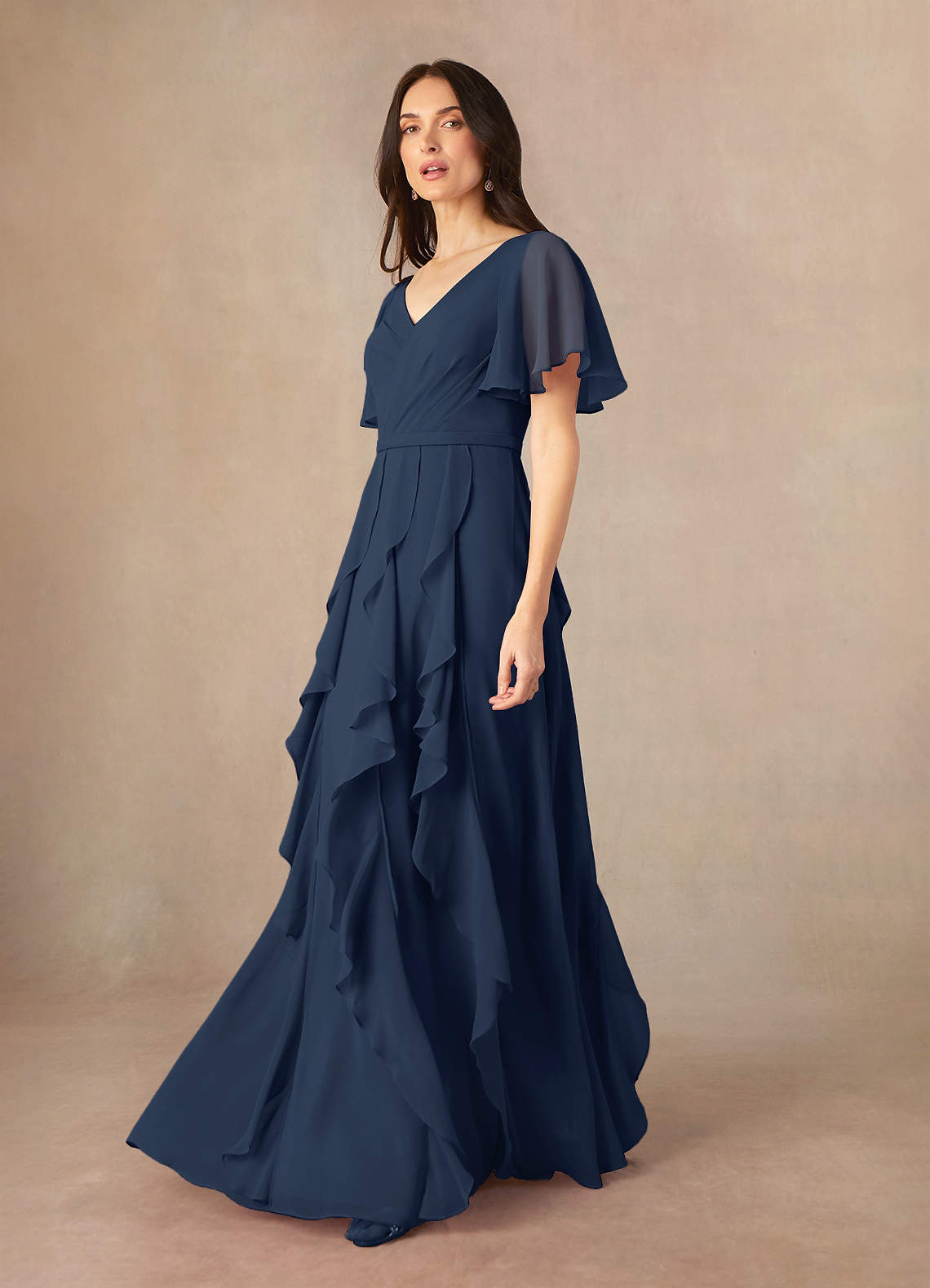 フォーマル・ドレス・スーツ A.V.V. Ceremony dress with shoes V-Neck Tea Length Bridal Dress by Nox Anabel JE1027 – ABC Fashion