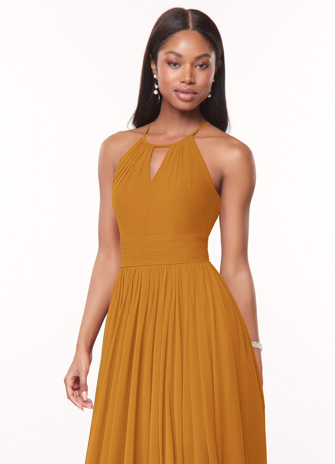 Azazie Cherish Brautjungfernkleider A-Linie Plissee Chiffon Kleid Butterscotch image1