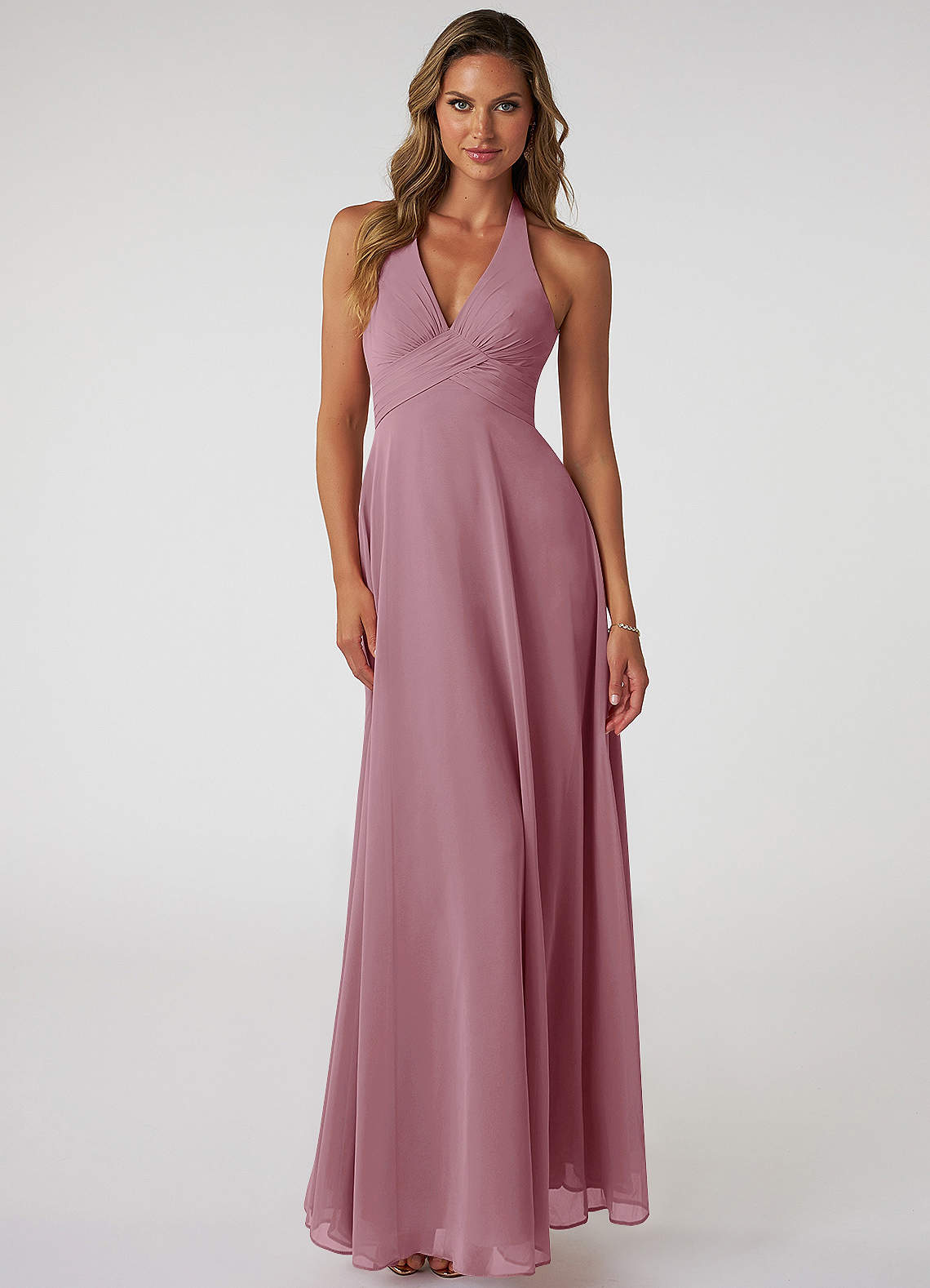 Azazie Tessie Bridesmaid Dresses Vintage Mauve A-Line V-Neck Pleated Chiffon Dress image1