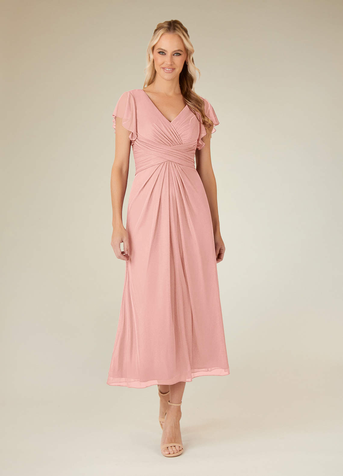 Azazie Vera Rosette A-Line V-Neck Pleated Mesh Dress | Azazie