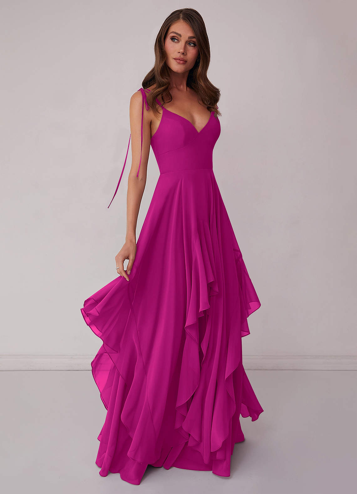 Barbie ♥ Azazie Bridesmaid Dresses V-neck Chiffon Tiered A-line Dress image1