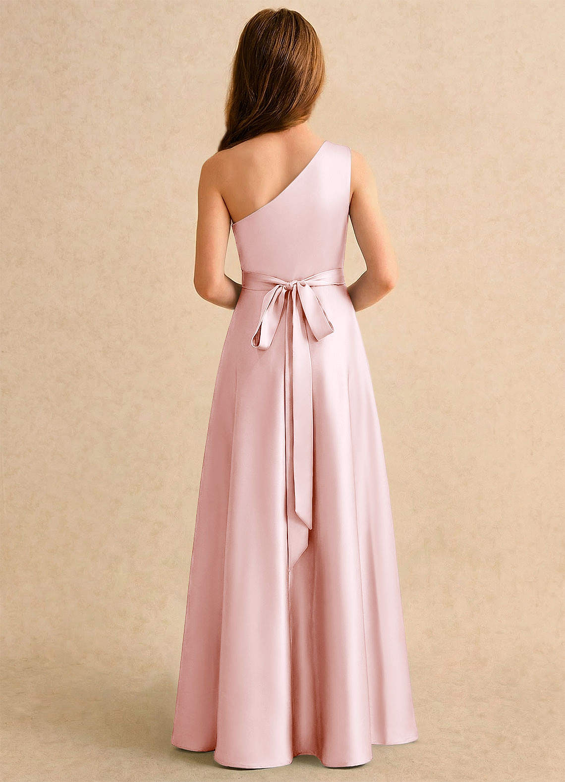Azazie Puddles Girls Formal Flower Girl Klänningar Klä A-Line i Stretch Satin Ena axeln image1