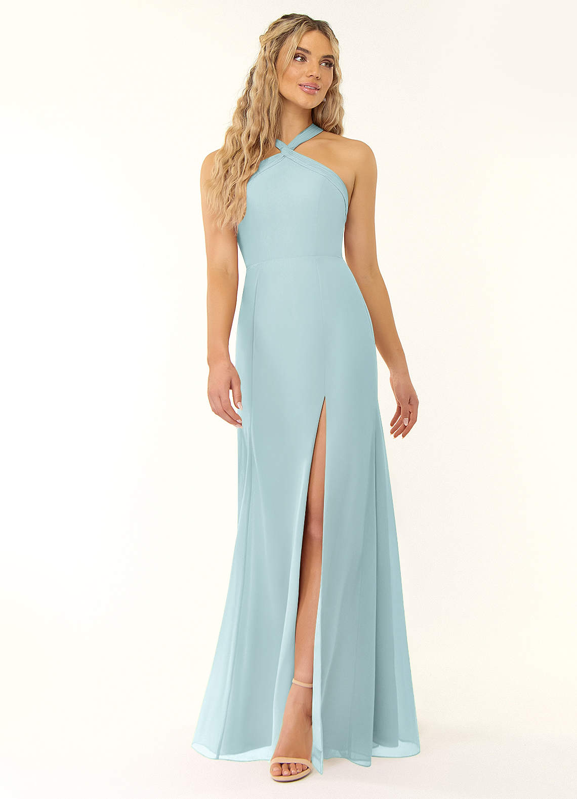 Azazie Rue Bridesmaid Dresses Mist A-Line Halter Chiffon Dress image1
