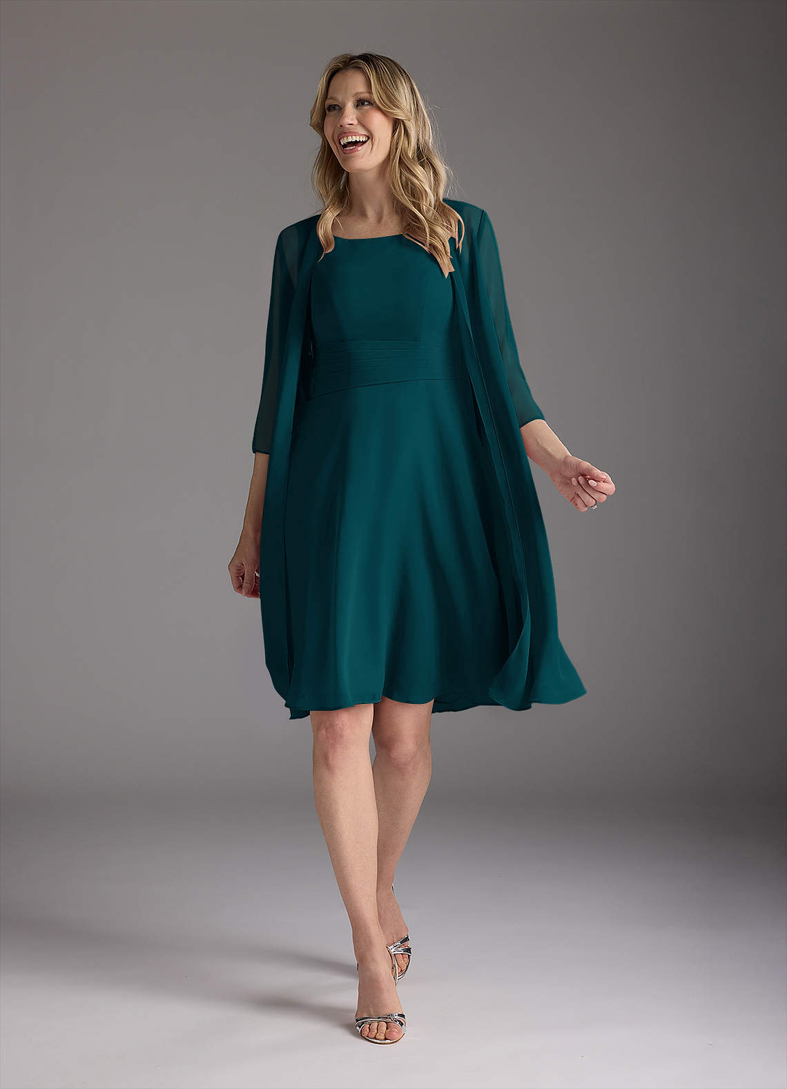 Azazie Shirley Pine A-Line Scoop Pleated Chiffon Dress | Azazie