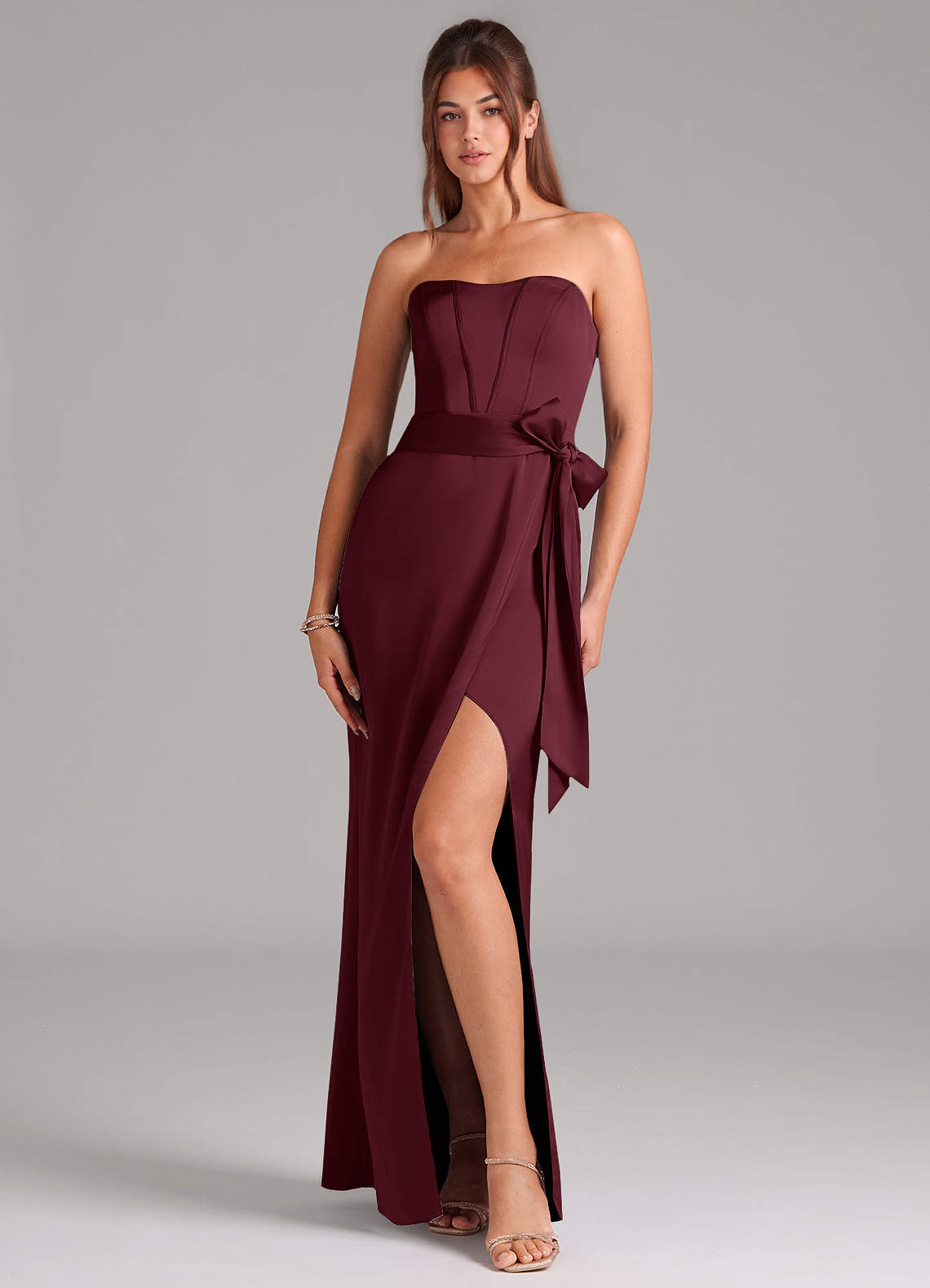 Azazie Jamie Bridesmaid Dresses Cabernet A-Line Strapless Stretch Satin Convertible Dress image1