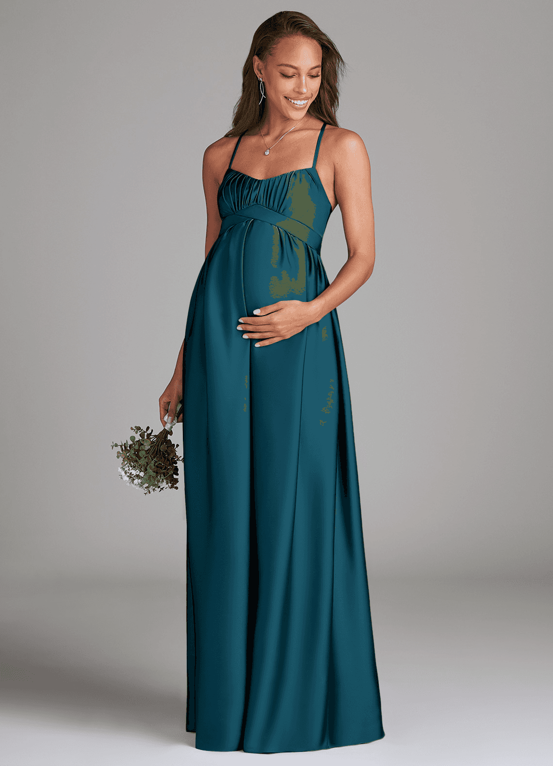Azazie Llana Abiti da damigella d'onore premaman Abito A-Line Con Tasche Raso Elasticizzato Floor-Length image1