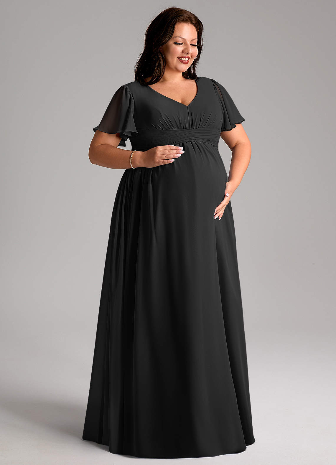 Azazie Verna Vestidos de dama de honra para maternidade Vestido Linha A Ruched Comprimento do chão Chiffon image9