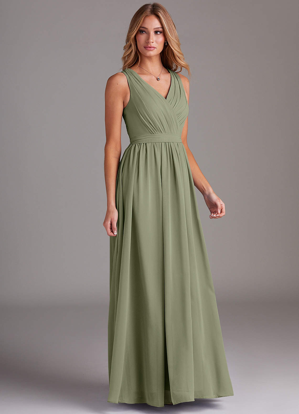 Azazie Kingsley Bridesmaid Dresses Pistachio A-Line Lace Chiffon Dress image4