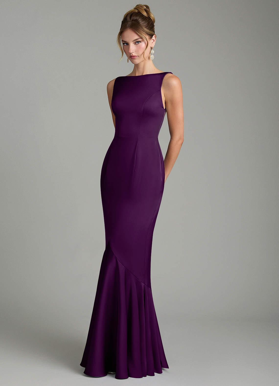 Azazie Tamera Grape Stretch Satin Bridesmaid Dresses | Azazie