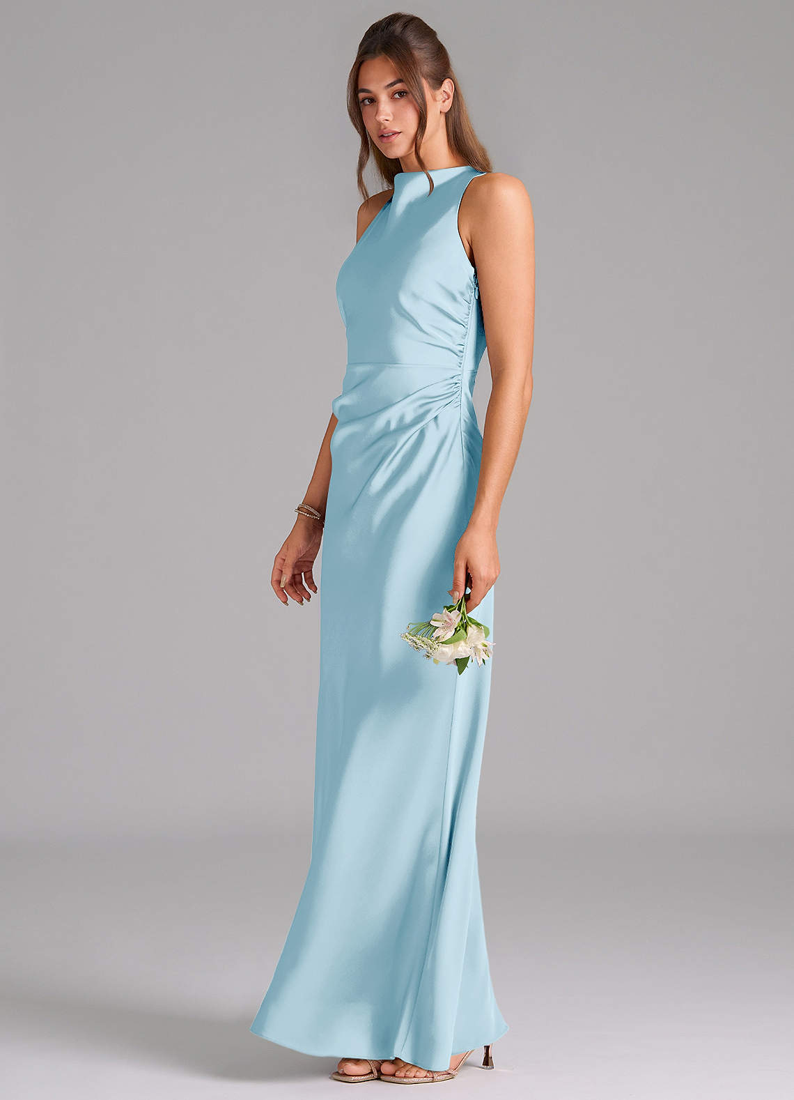 Azazie Evadne Bridesmaid Dresses Sky Blue A-Line Pleated Stretch Satin Dress image1