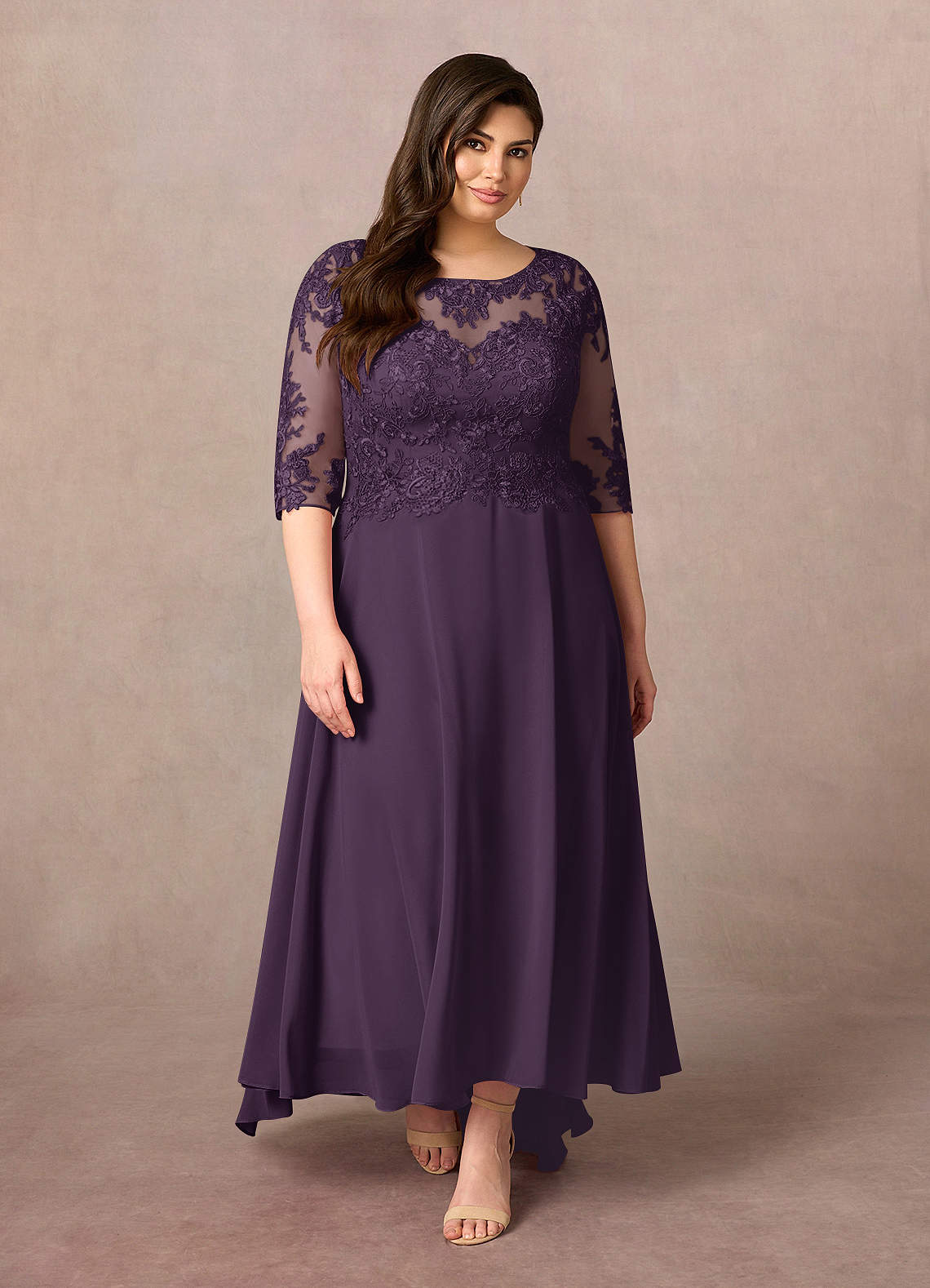 Azazie Monza Mother of the Bride Dresses Plum A-Line Lace Chiffon Dress image1