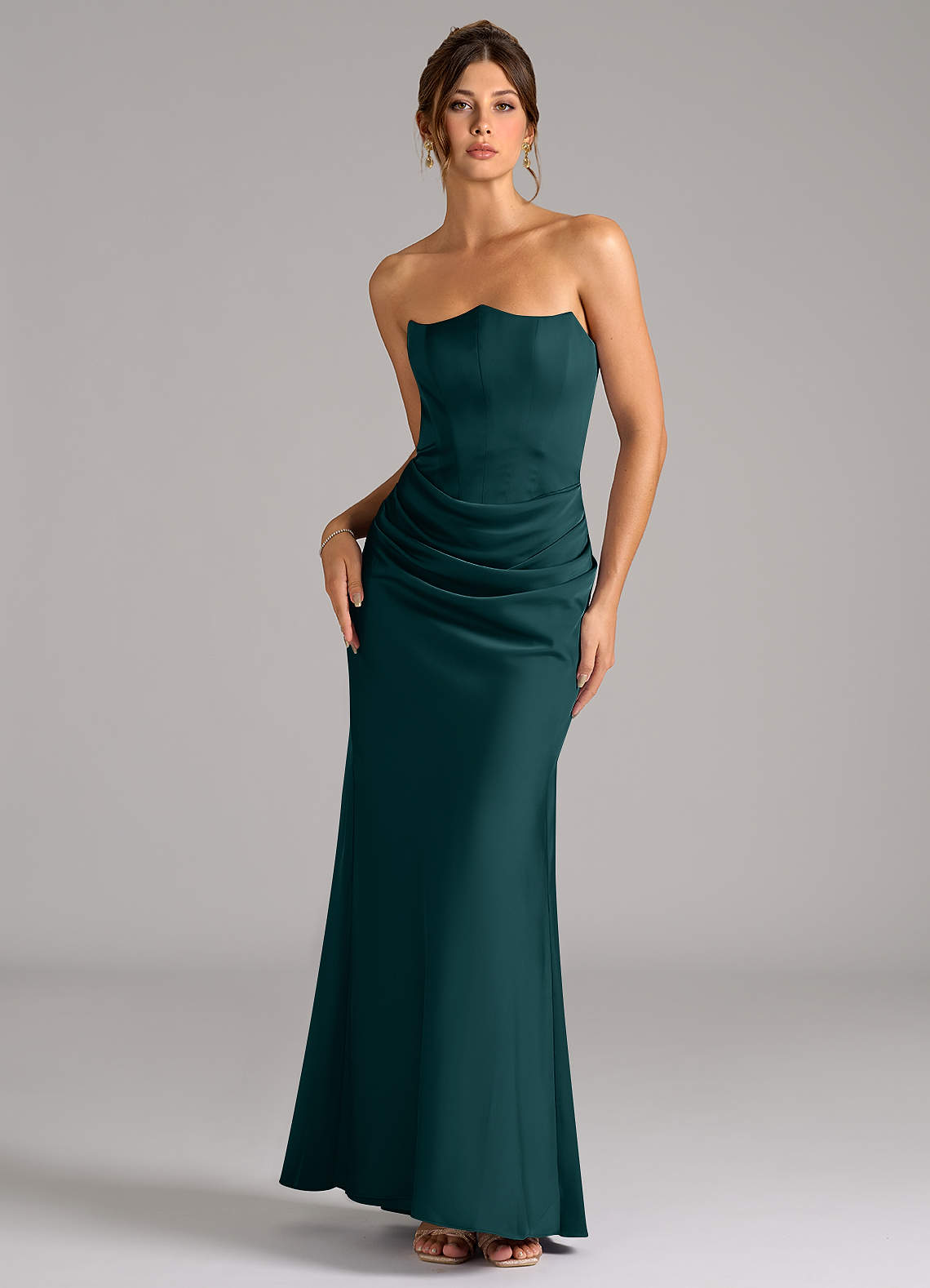 Azazie Debby Bridesmaid Dresses Pine Mermaid Strapless Stretch Satin Convertible Dress image1