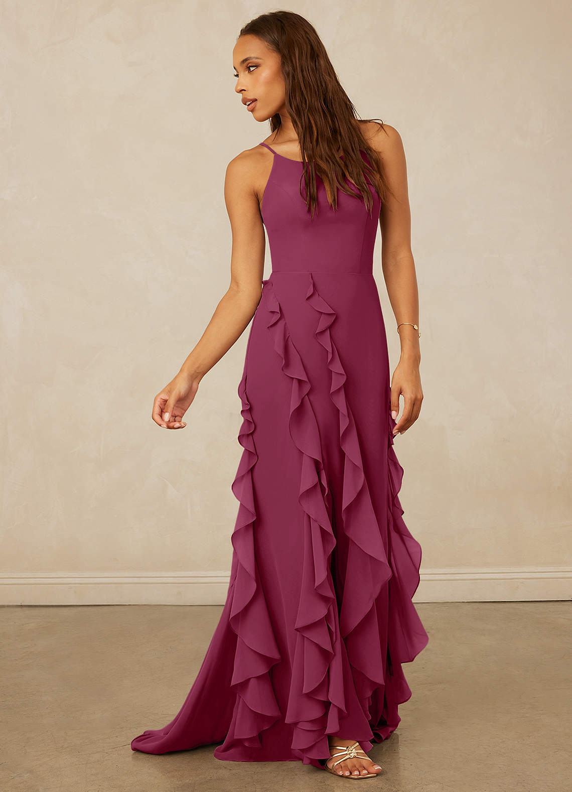 Christian Siriano Bridal for Azazie 1006 Bridesmaid Dresses Mulberry Mermaid Ruched Chiffon Dress image3