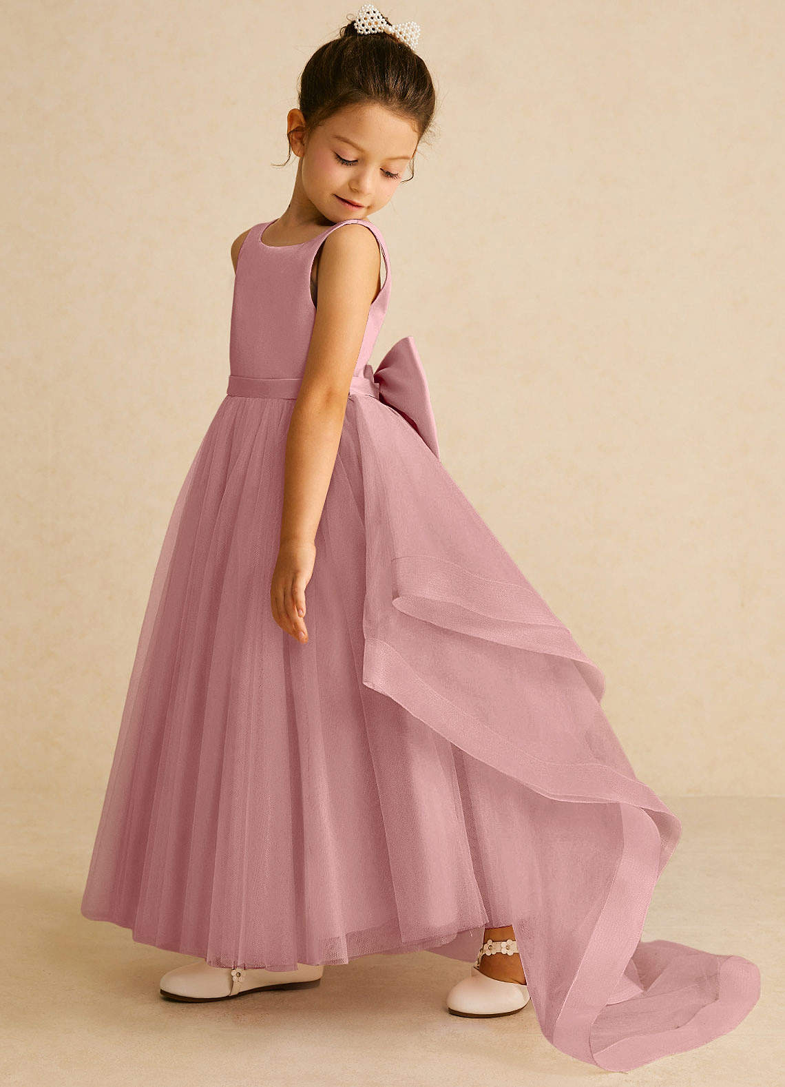 Azazie Pumpkin Flower Girl Dresses Dusty Rose A-Line Convertible Tulle Dress image3