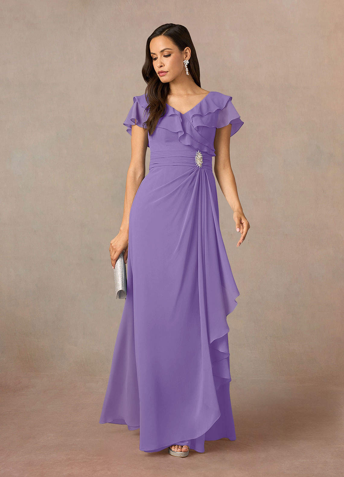 Lace and Chiffon v-NECK Dress with Slit Tahiti
