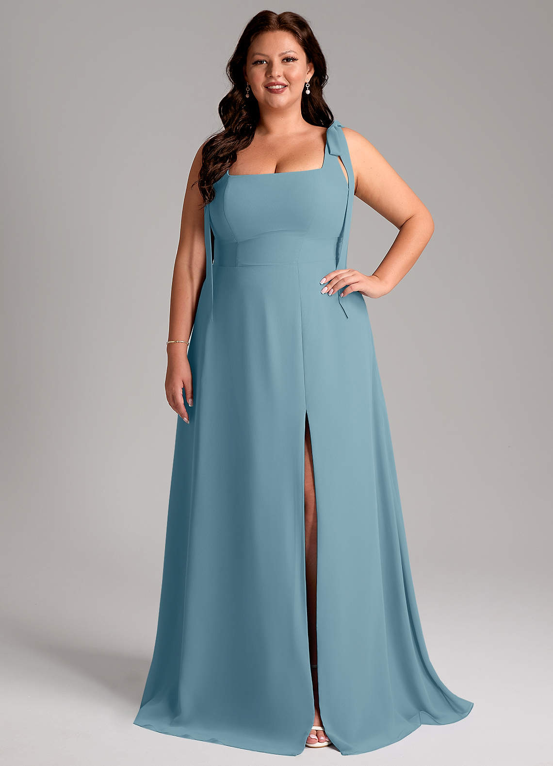 Azazie Debra Bridesmaid Dresses Moody Blue A-Line with Pockets Chiffon Convertible Dress image1
