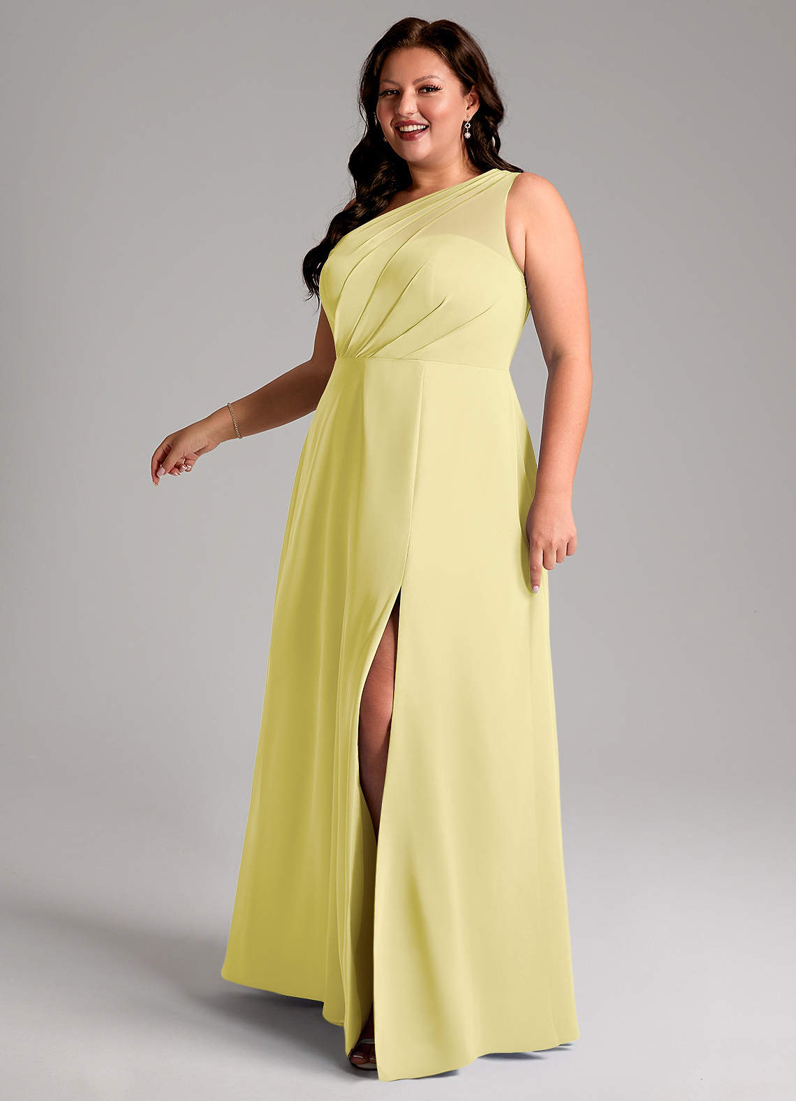 Azazie Phaedra Bridesmaid Dresses Lemon Sorbet A-Line One Shoulder Chiffon Dress image13