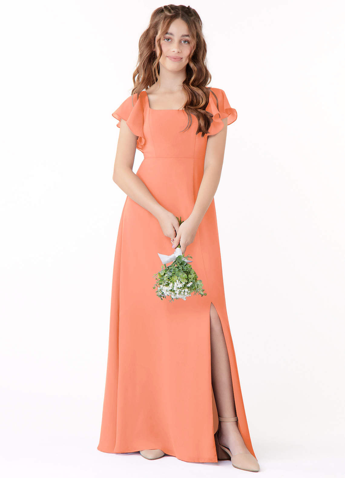 Azazie Bondi Junior Sunset A-Line Bow Chiffon Dress image1