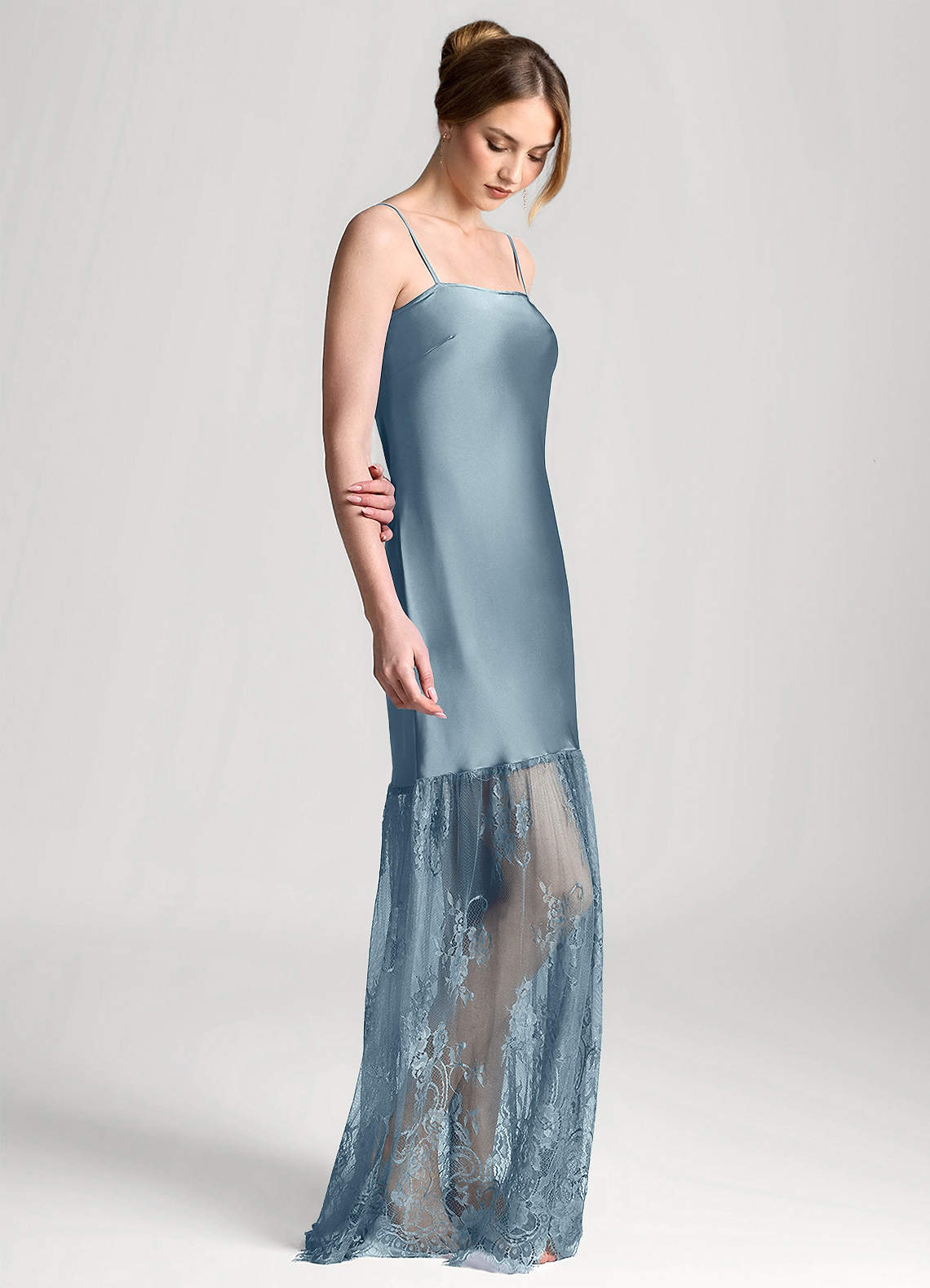 front Abito sottoveste lungo in raso e pizzo