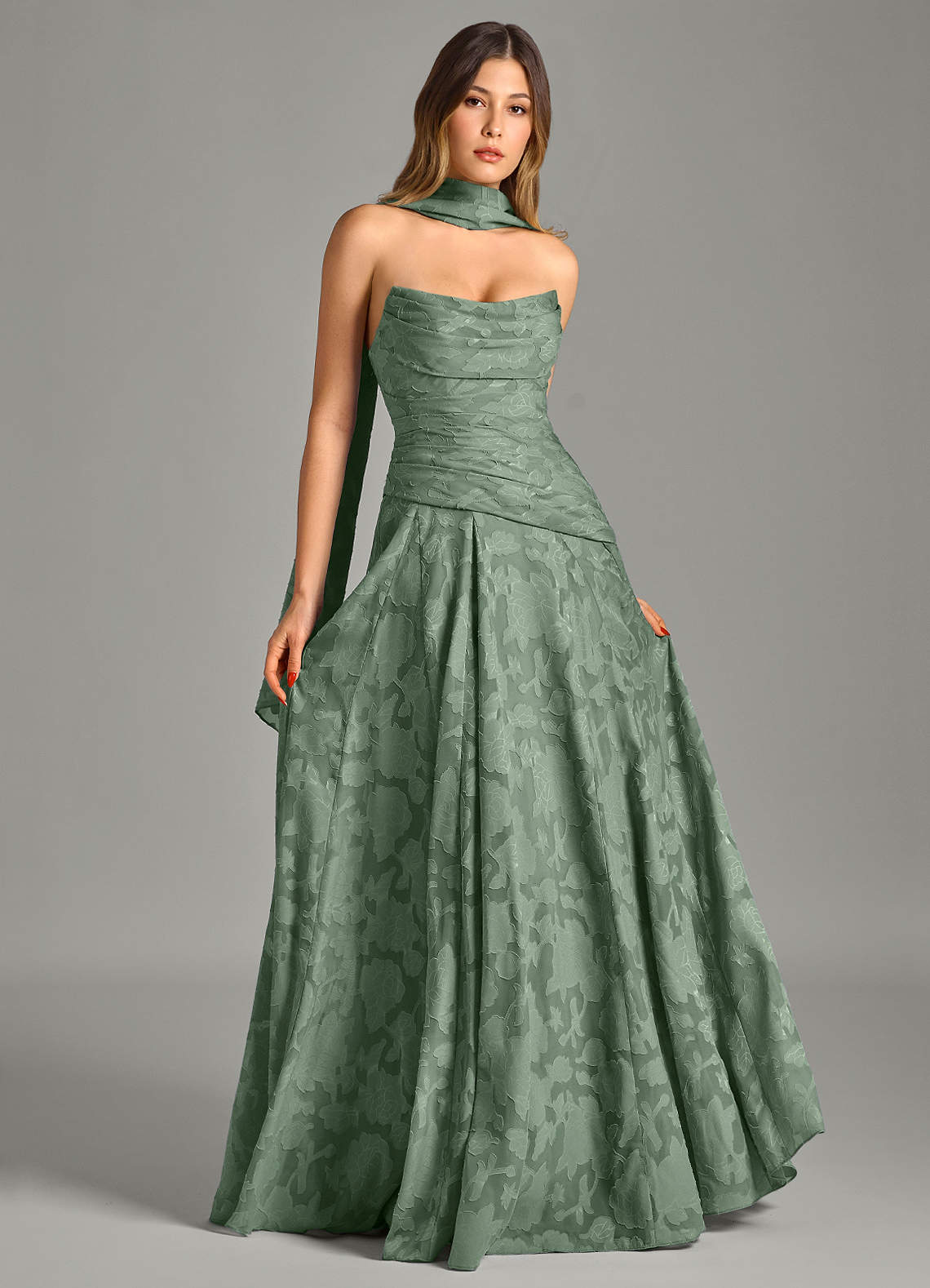 Azazie Gabriela Bridesmaid Dresses Matcha A-Line Strapless Floral Burnout Dress image6