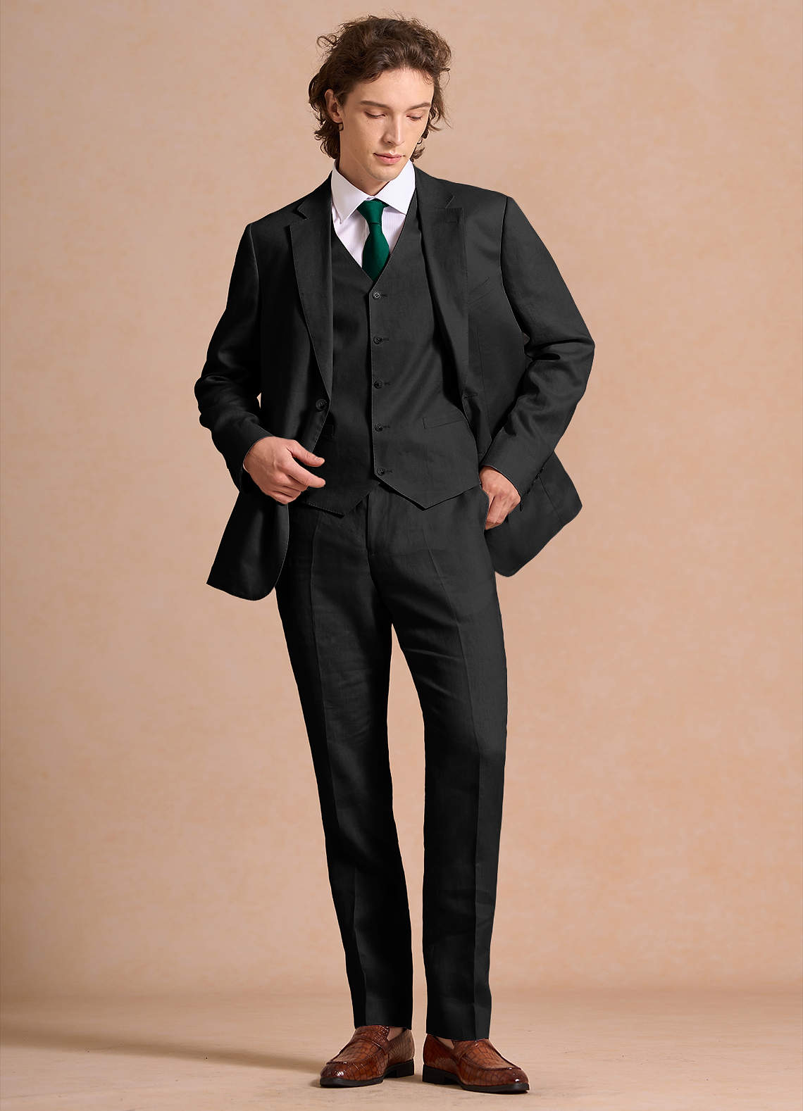 front Harrison Black 100% Linen Dress Pants