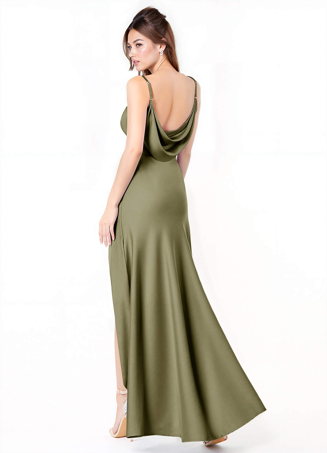 Azazie Alaija Bridesmaid Dresses Pistachio Mermaid Side Slit Stretch Satin Dress image1