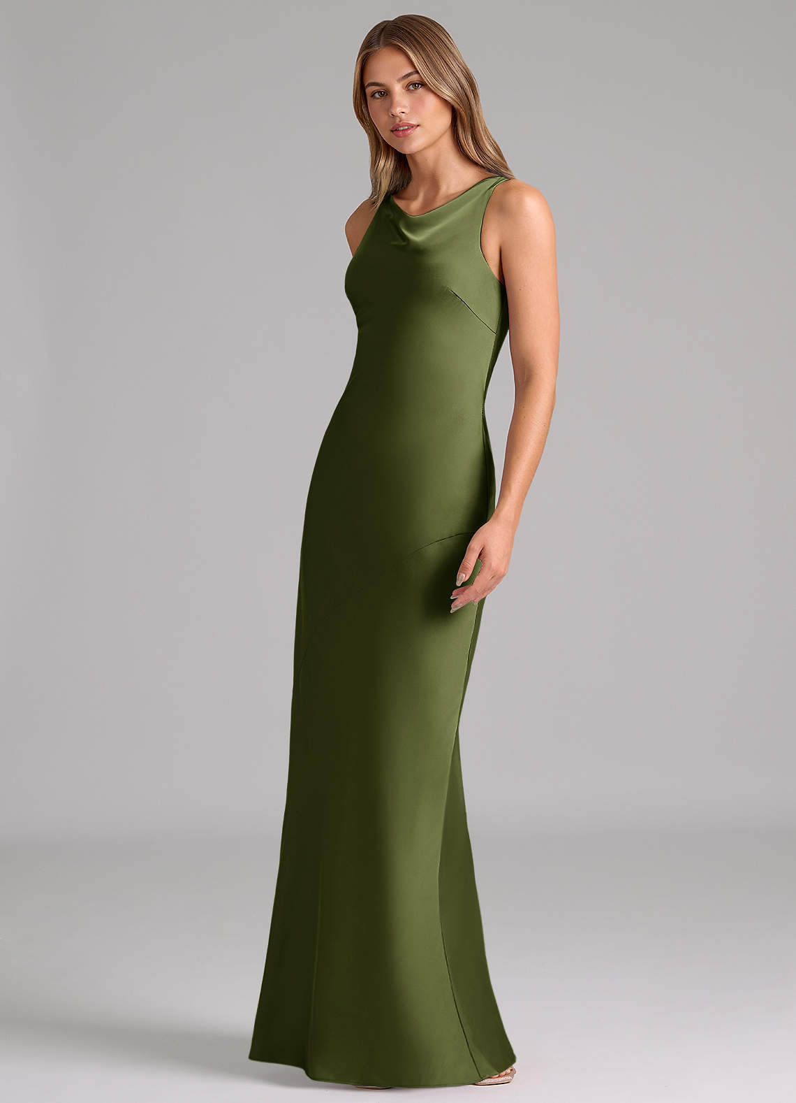 olive green satin bridesmaid dress Mermaid Dresses Trumpet/Mermaid Fabric Azazie Mermaid Scoop Neck Floor-Length