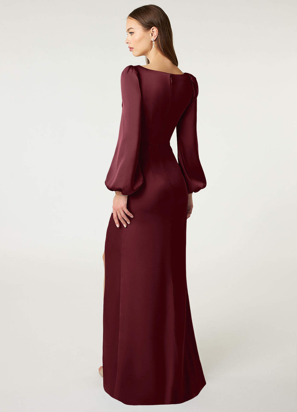 fitted lace wedding dress Wine Red Velvet Long Sleeves Floor Length Bridesmaid Dress, Wine Red L –  Frisco Dresses