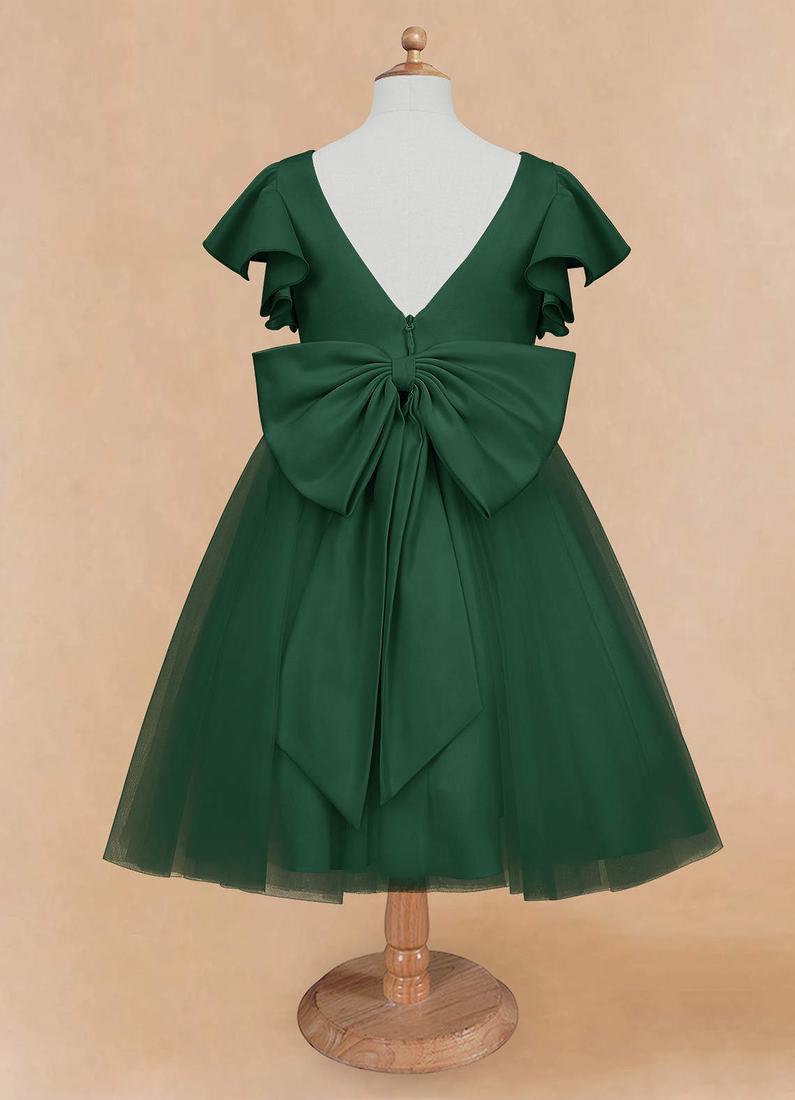 Azazie Kaeya Flower Girl Dresses Dark Green A-Line Bow Tulle Dress image5