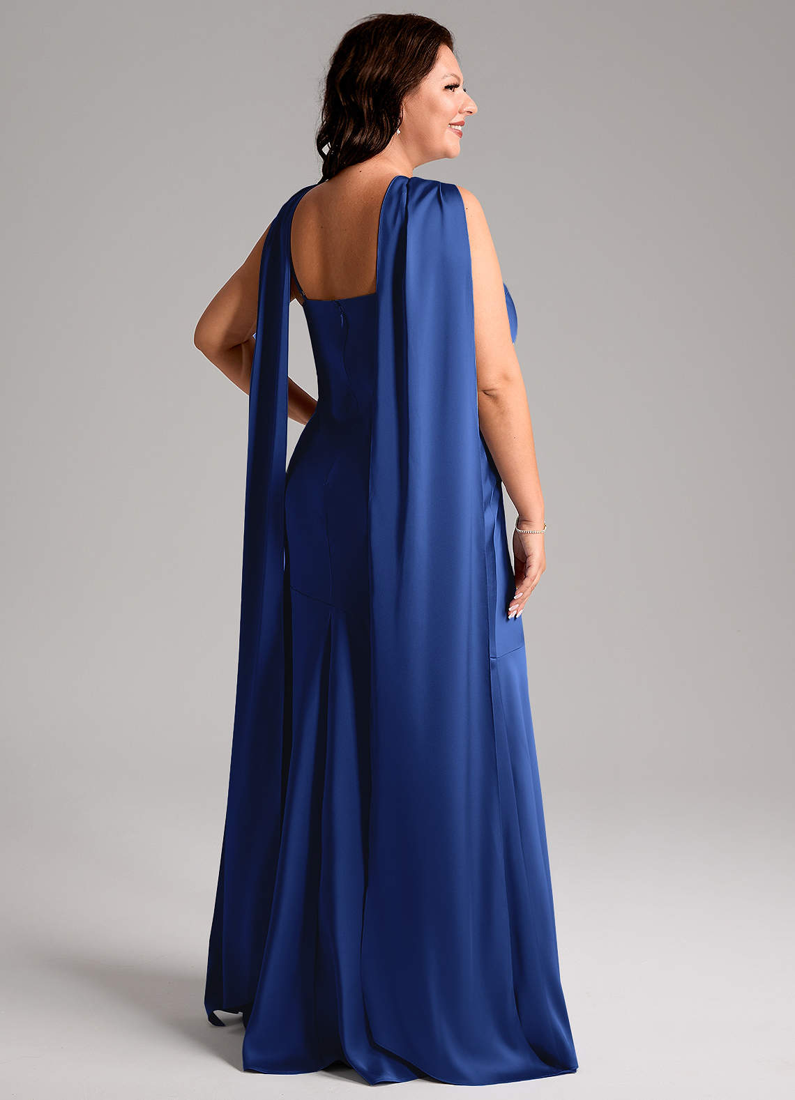Azazie Kinsley Vestidos de madrinha de casamento Vestido Royal Blue de Cetim elástico de sereia com Fenda Lateral image1