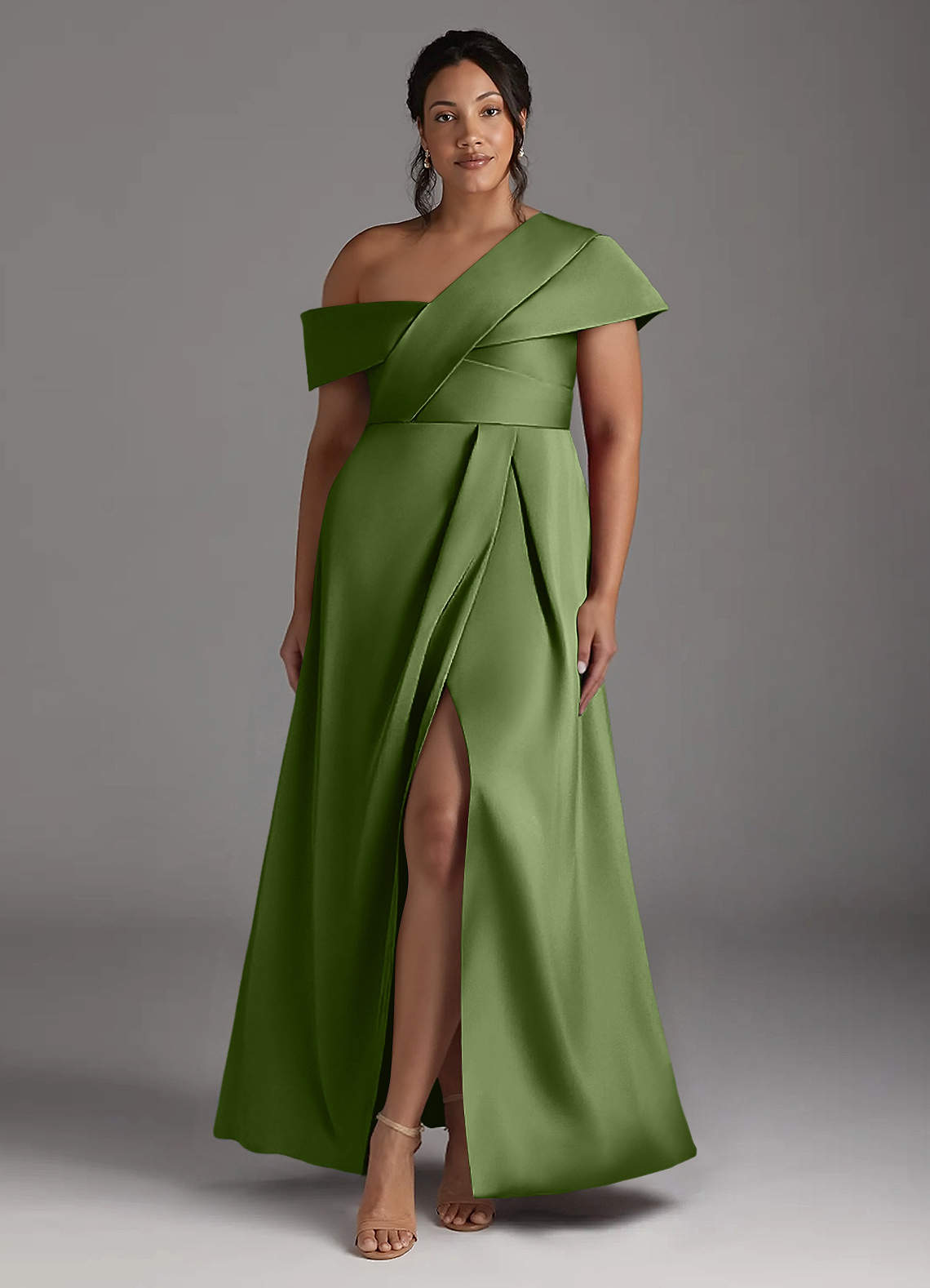 Azazie Milton Mother of the Bride Dresses Juniper A-Line Pleated Stretch Satin Dress image1