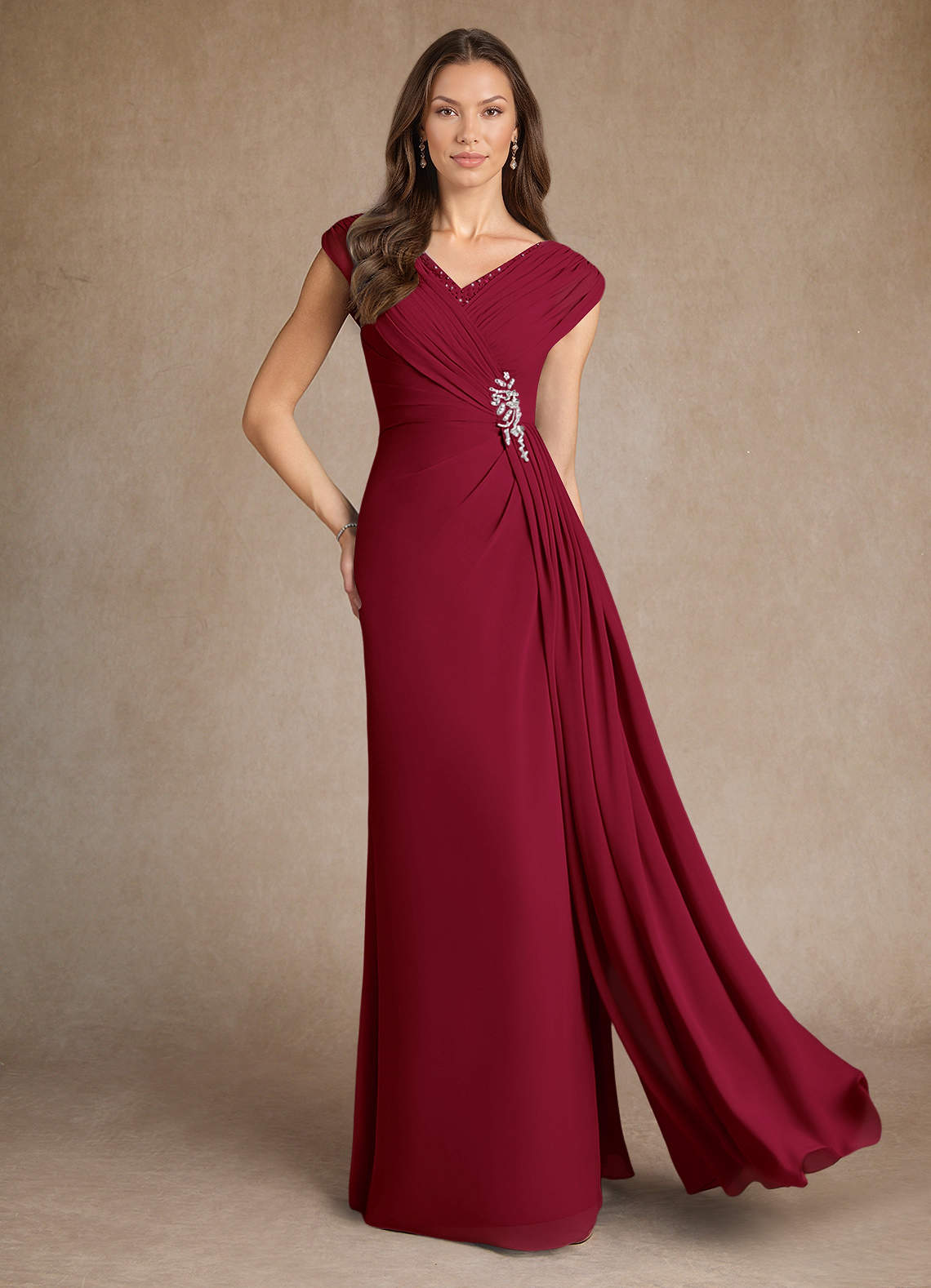 Azazie Bronson Mother of the Bride Dresses Burgundy A-Line Pleated Chiffon Dress image1