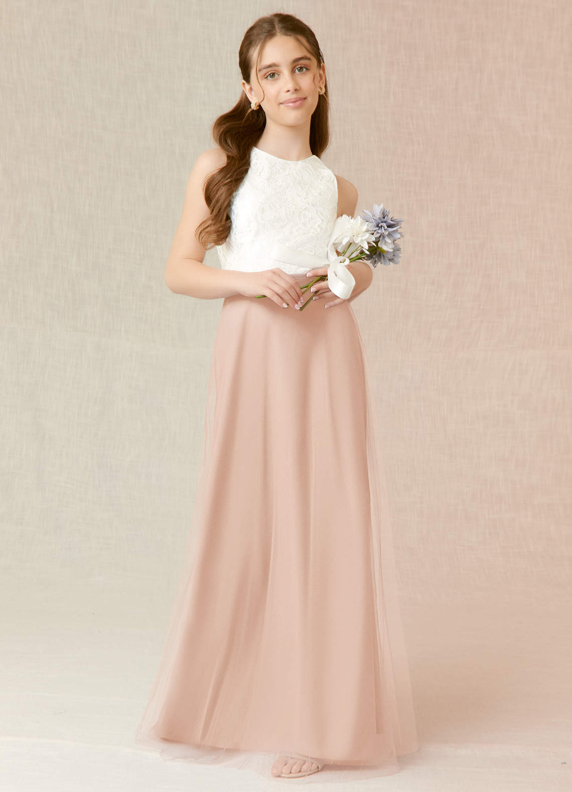 Azazie Albertine Junior English Rose A-Line Lace Chiffon Dress image1