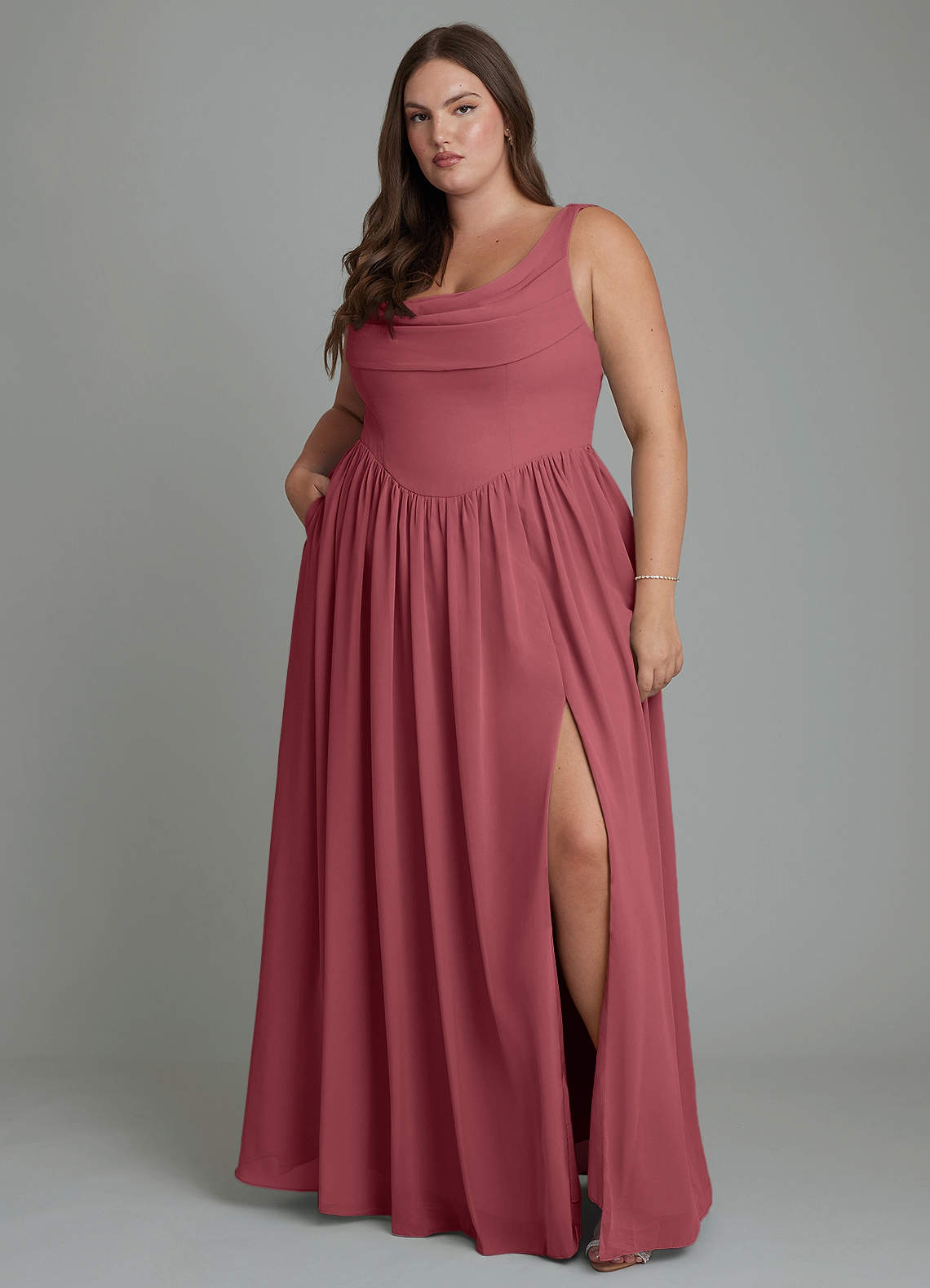 Azazie Novi Bridesmaid Dresses Merlot A-Line Pleated Chiffon Dress image1