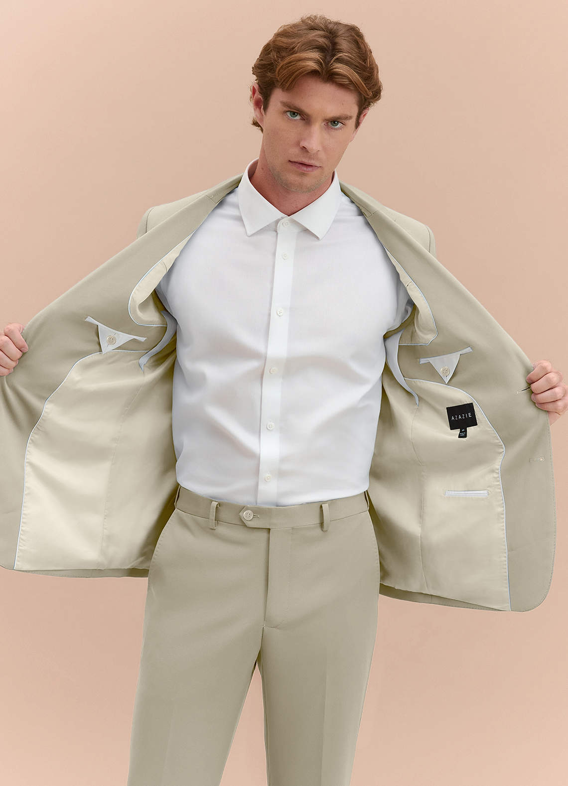 front James Tan Structured Stretch Suit Jacket