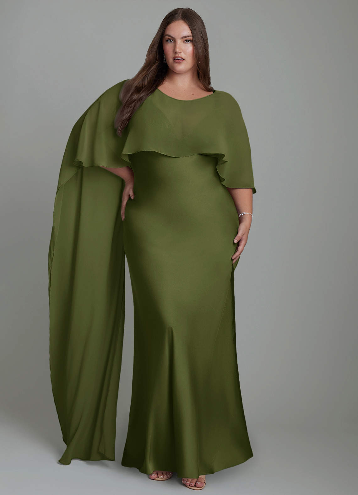 Azazie Stefania Bridesmaid Dresses Olive A-Line Stretch Satin Dress image8